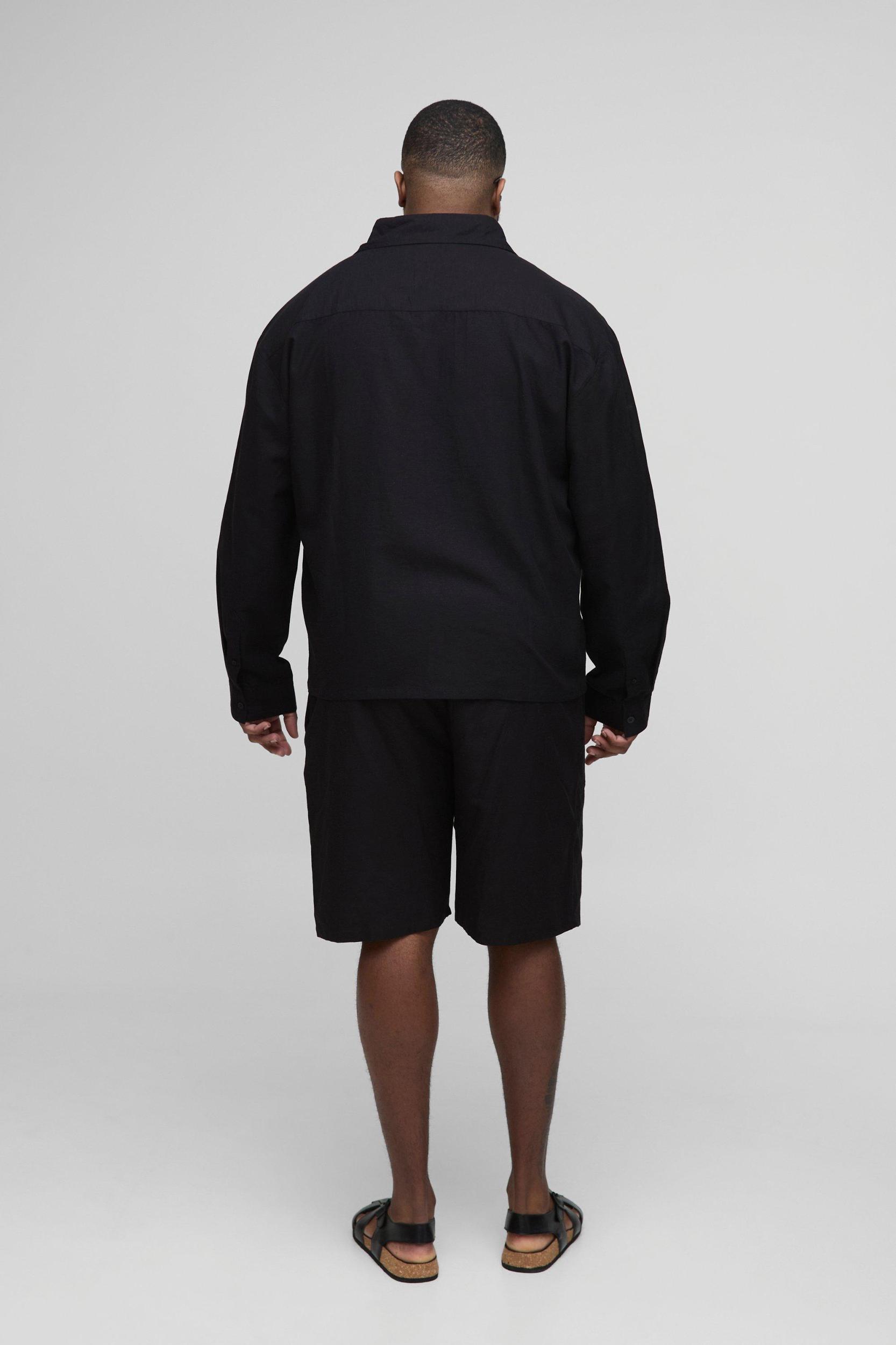 Plus Long Sleeve Linen Look Regular Shirt Jacket | boohooMAN USA Product Image