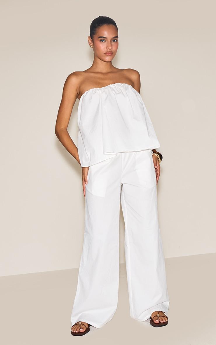  Cream Cotton Woven Elasticated Waist Wide Leg Pants Product Image