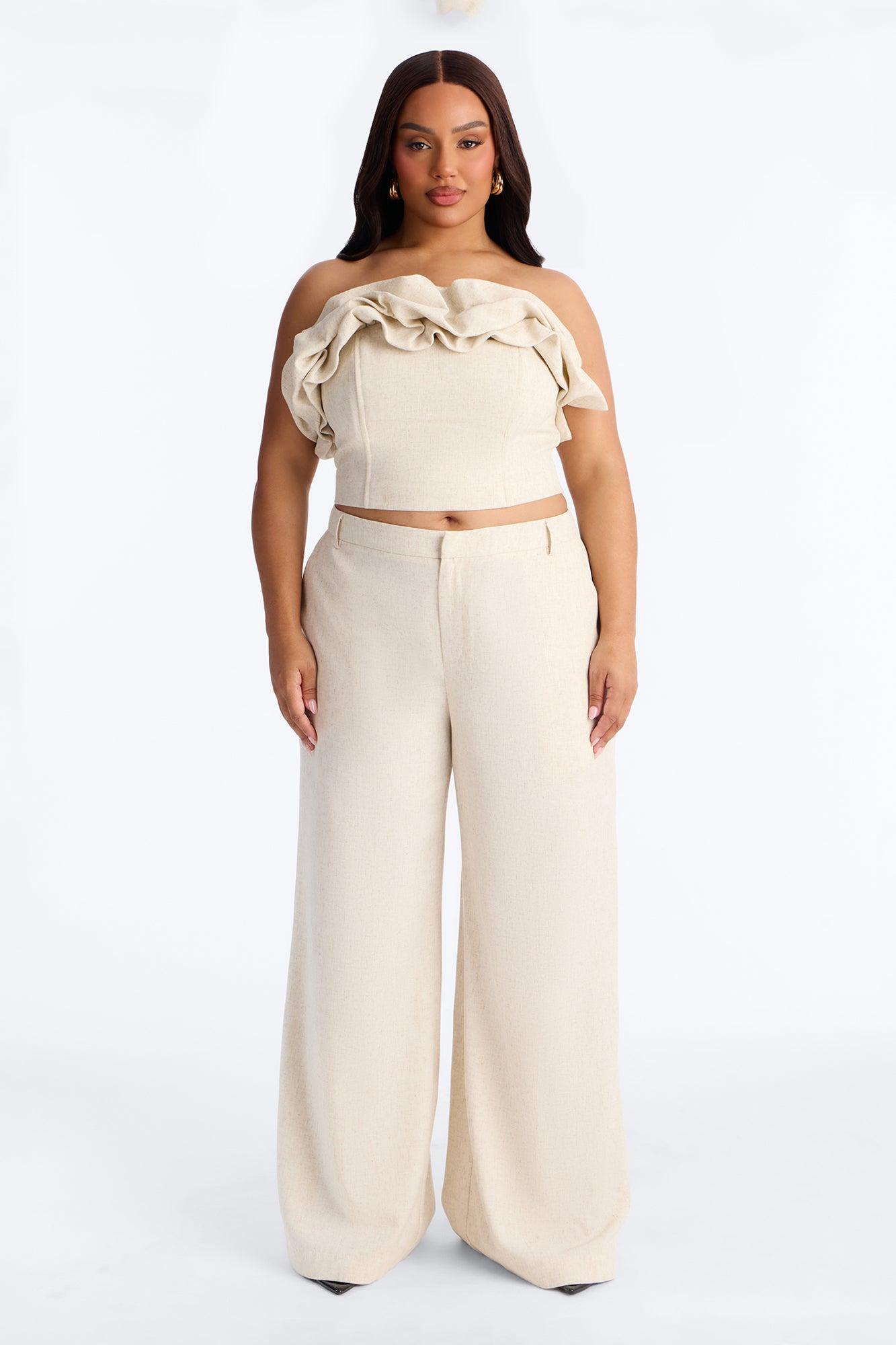 Linen Bloom Straight Leg Trousers - Natural Female Product Image