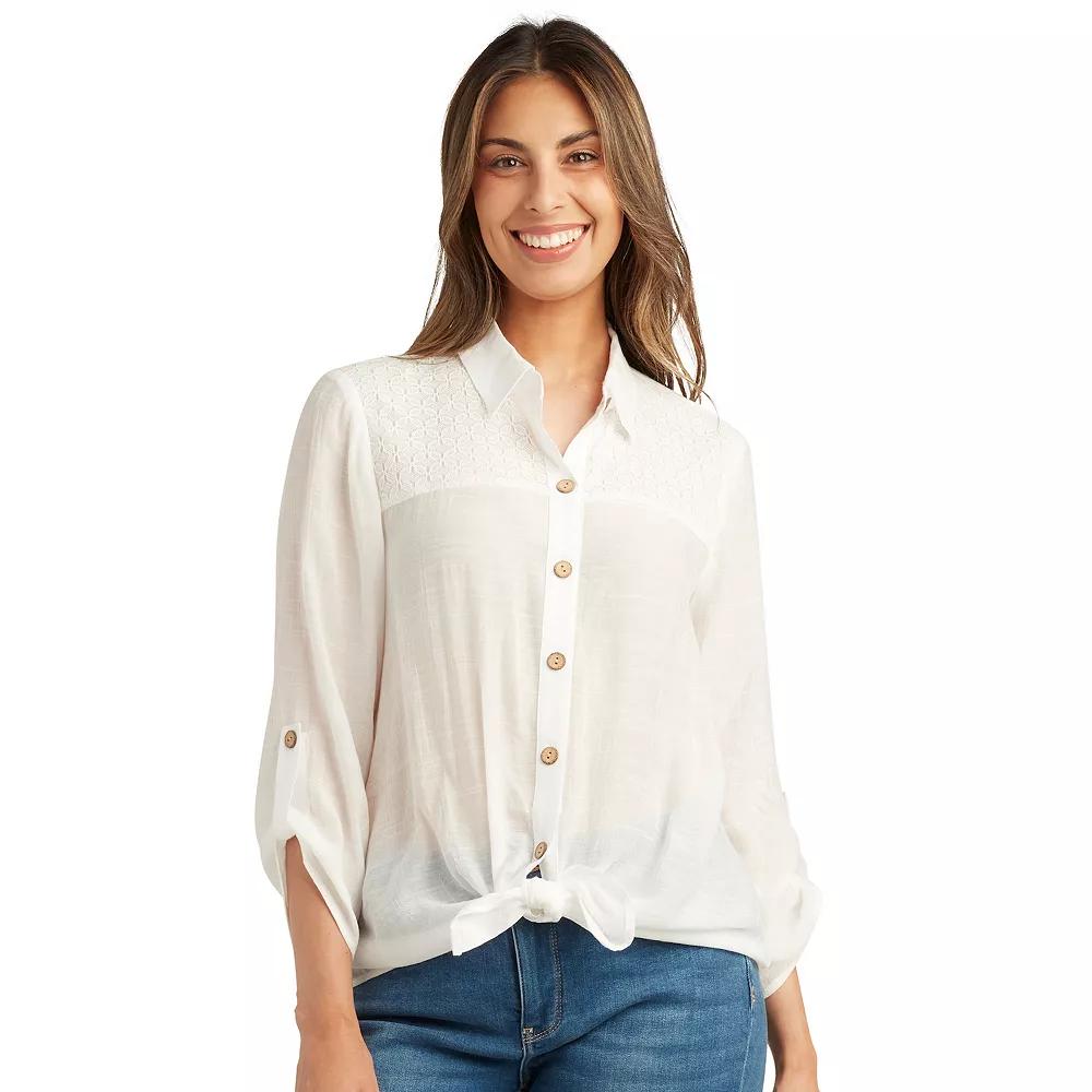 Womens AB Studio Button-Down Crochet Yoke Tunic Product Image