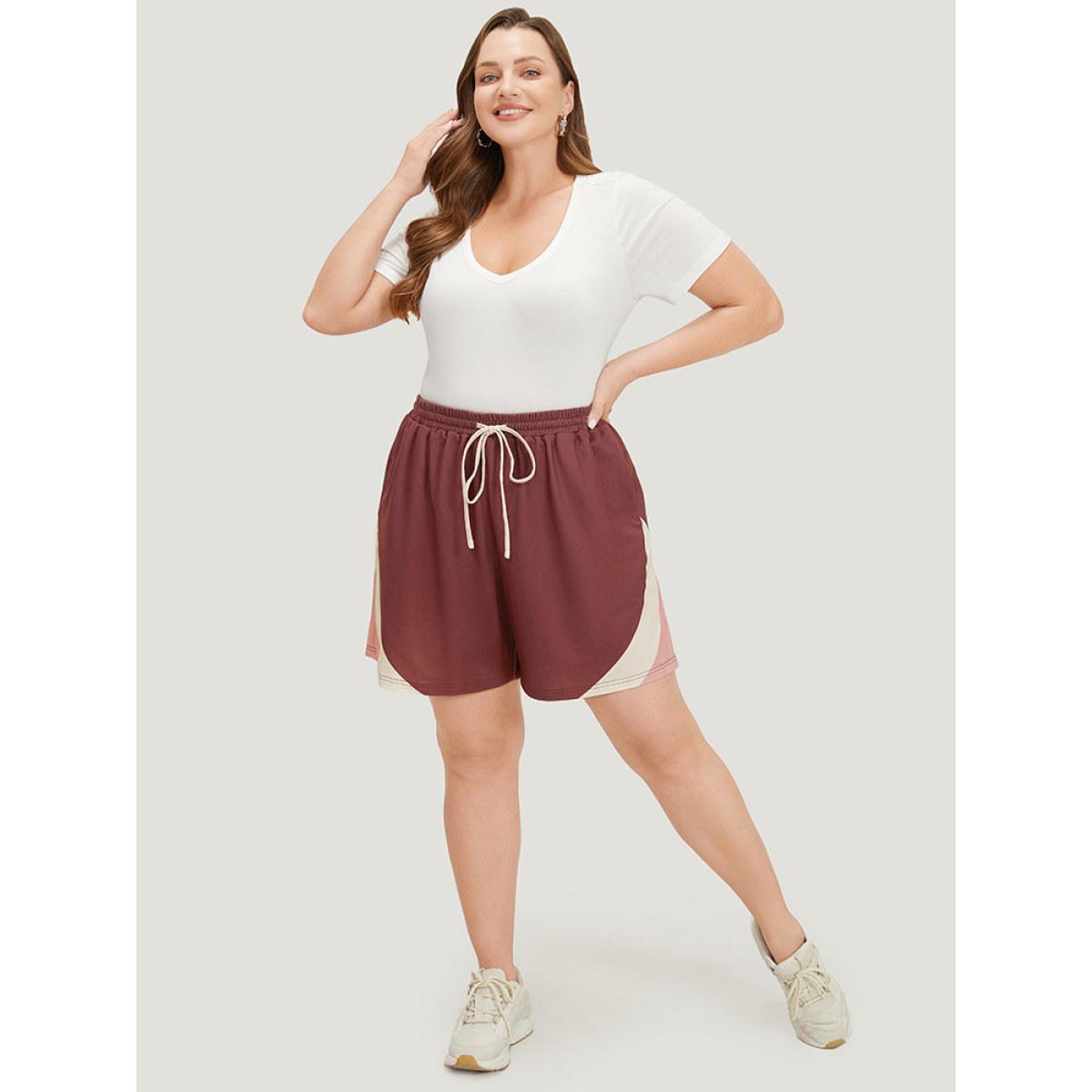 Plus Size Contrast Pocket Drawstring Elastic Waist Shorts Women Multicolor Casual Contrast Dailywear Shorts BloomChic 12/L Product Image