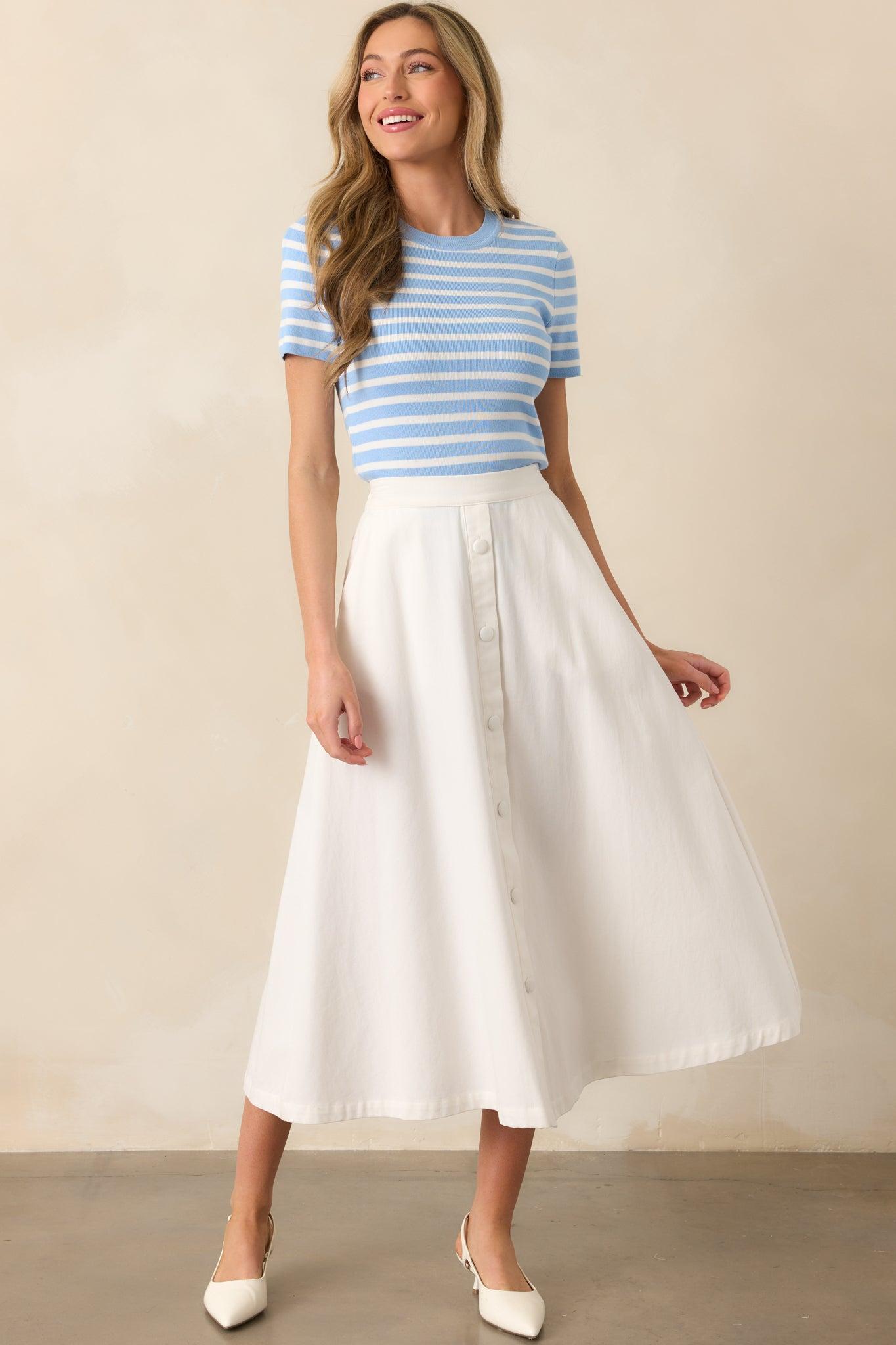 Countryside Charm 100% Cotton Ivory Midi Skirt Product Image