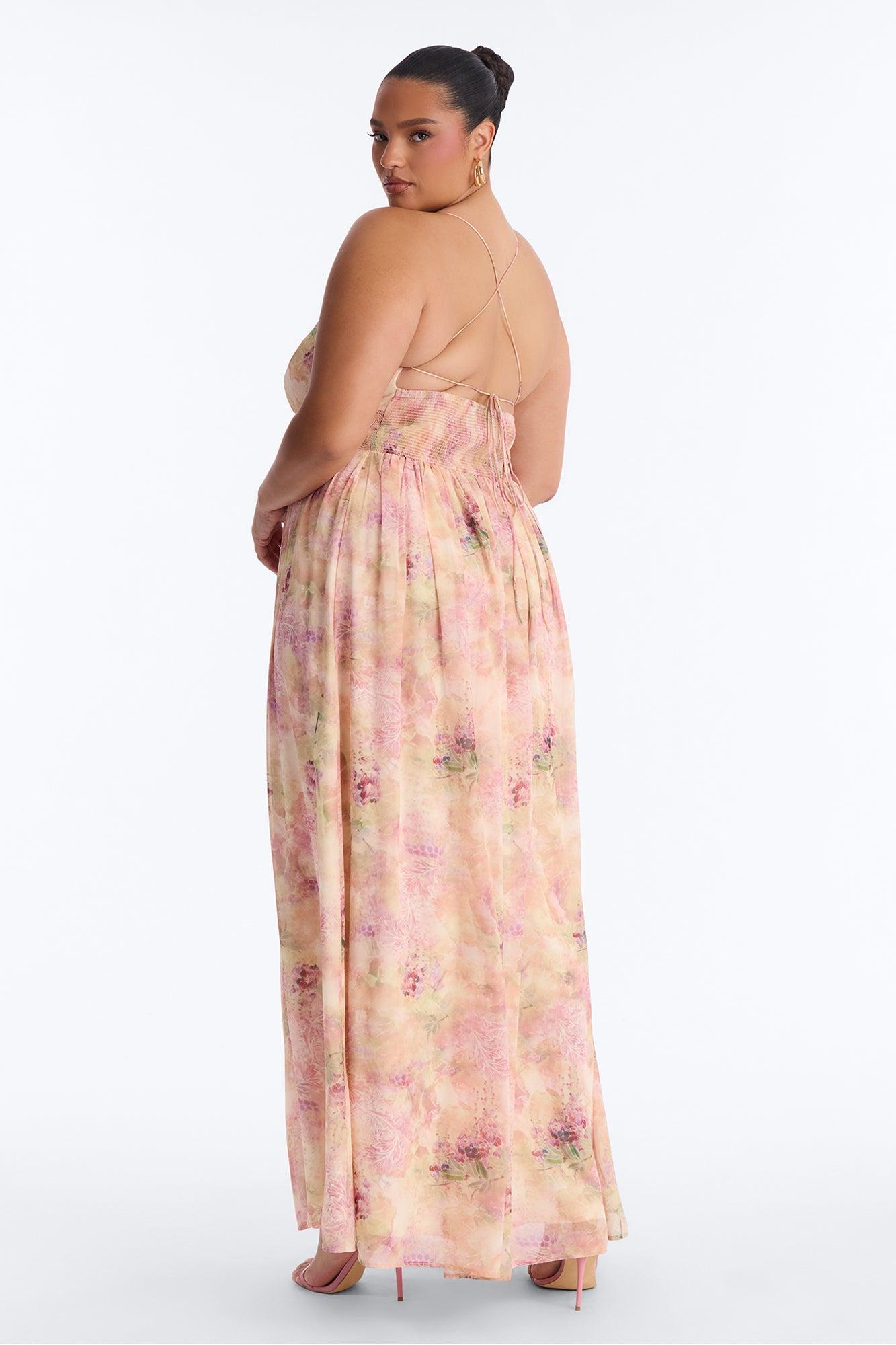 Flirty Flare Chiffon Maxi Dress - Peach/combo Female Product Image