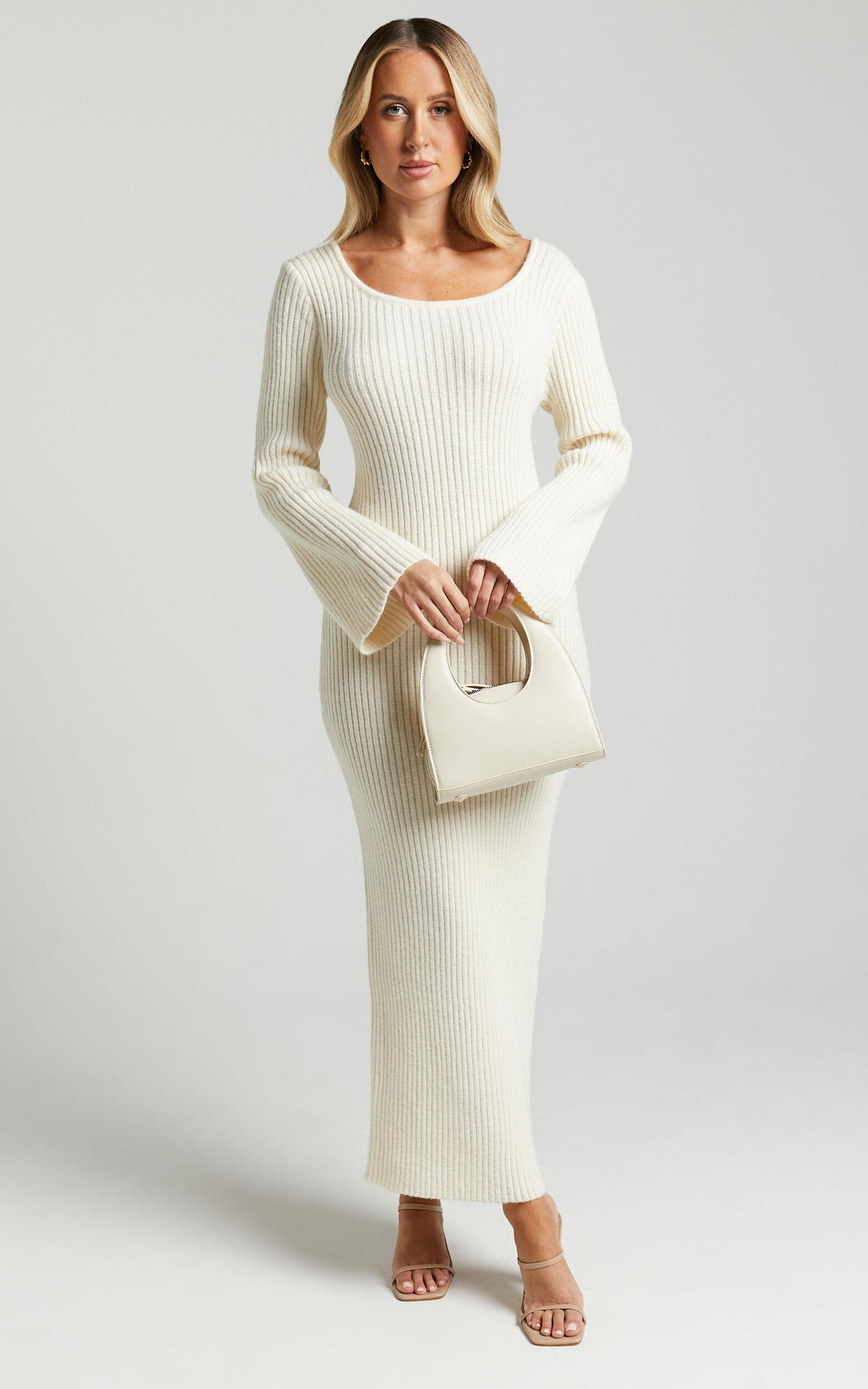 Nina knitted Maxi Dress - Scoop Neck Knitted Maxi Dress in Beige Product Image