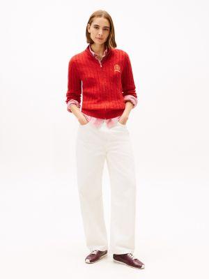 Crest Logo Cable Knit Zip Cardigan Product Image