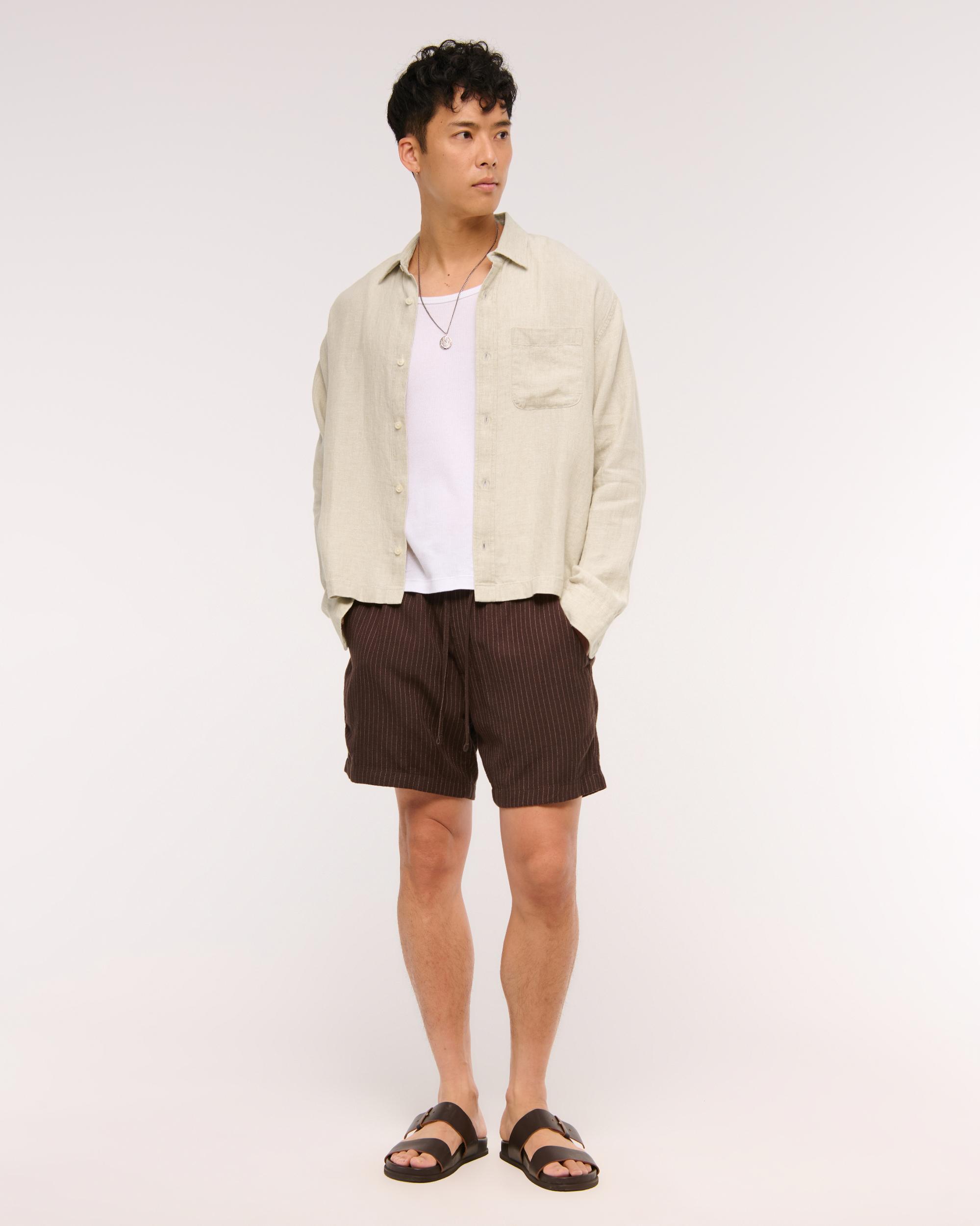 Cropped Linen Button-Up Shirt Product Image