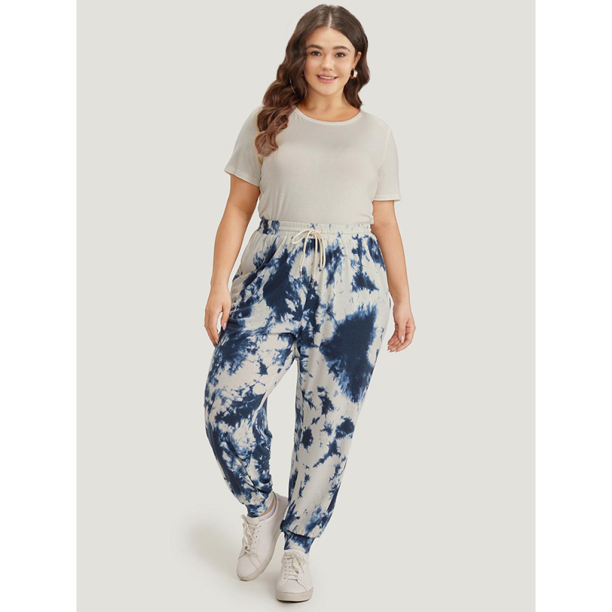 Tie Dye Pocket Drawstring Carrot Sweatpants Blue Plus Size Women Casual Dailywear Tie Dye 12/L Bloomchic Product Image