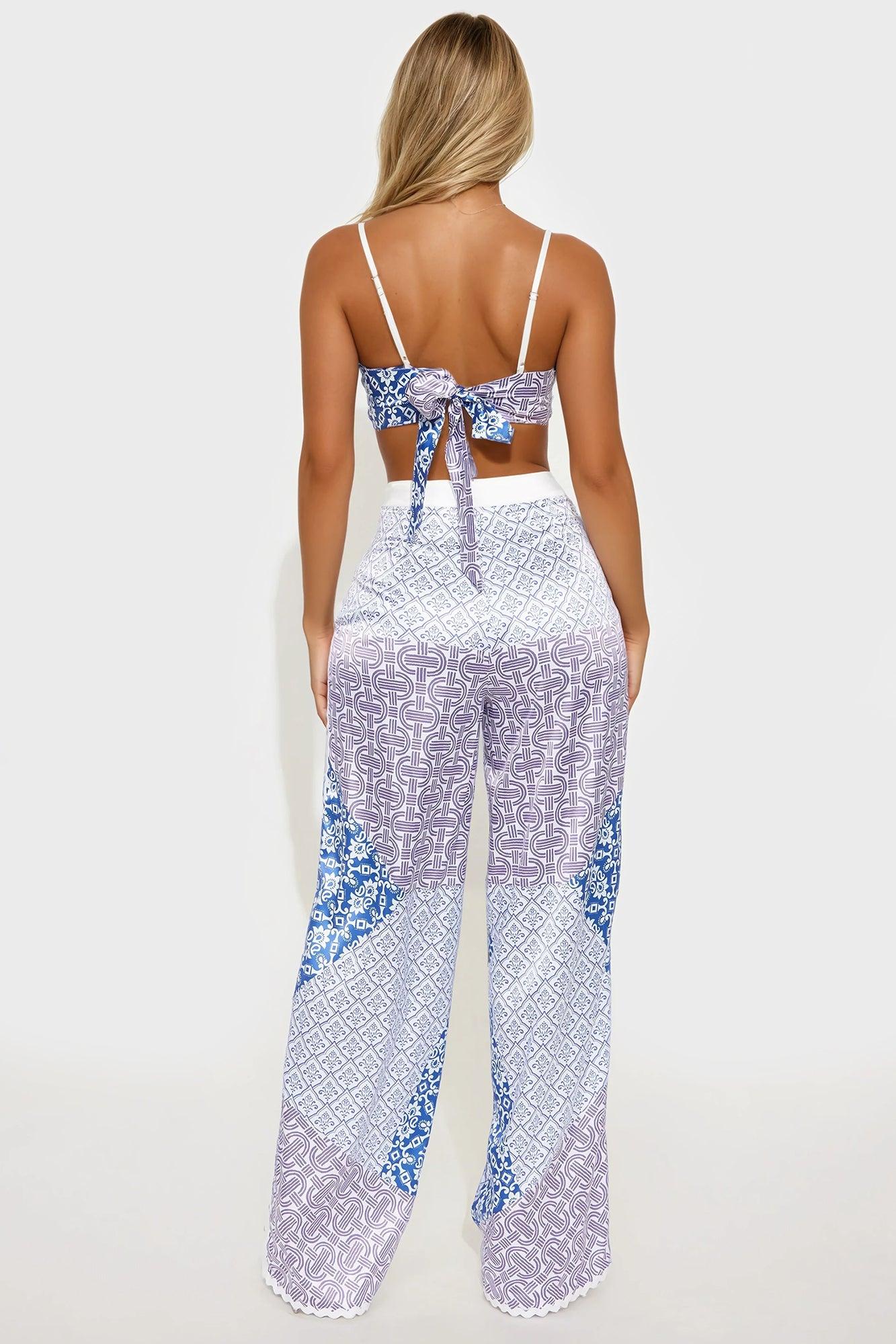 Escape To Paradise Satin Pant Set - Blue/combo Product Image