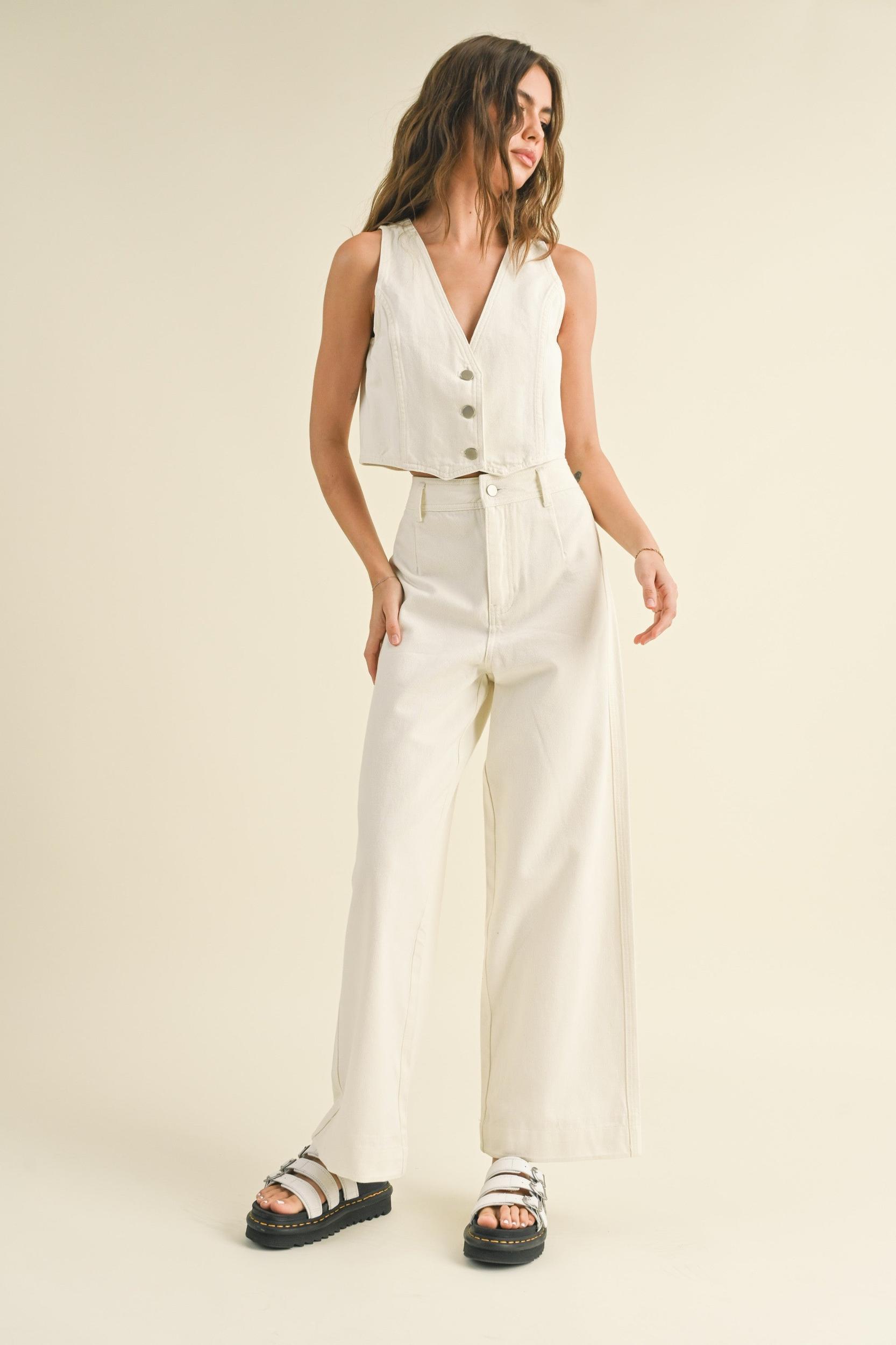 Washed Denim Crop Vest Product Image