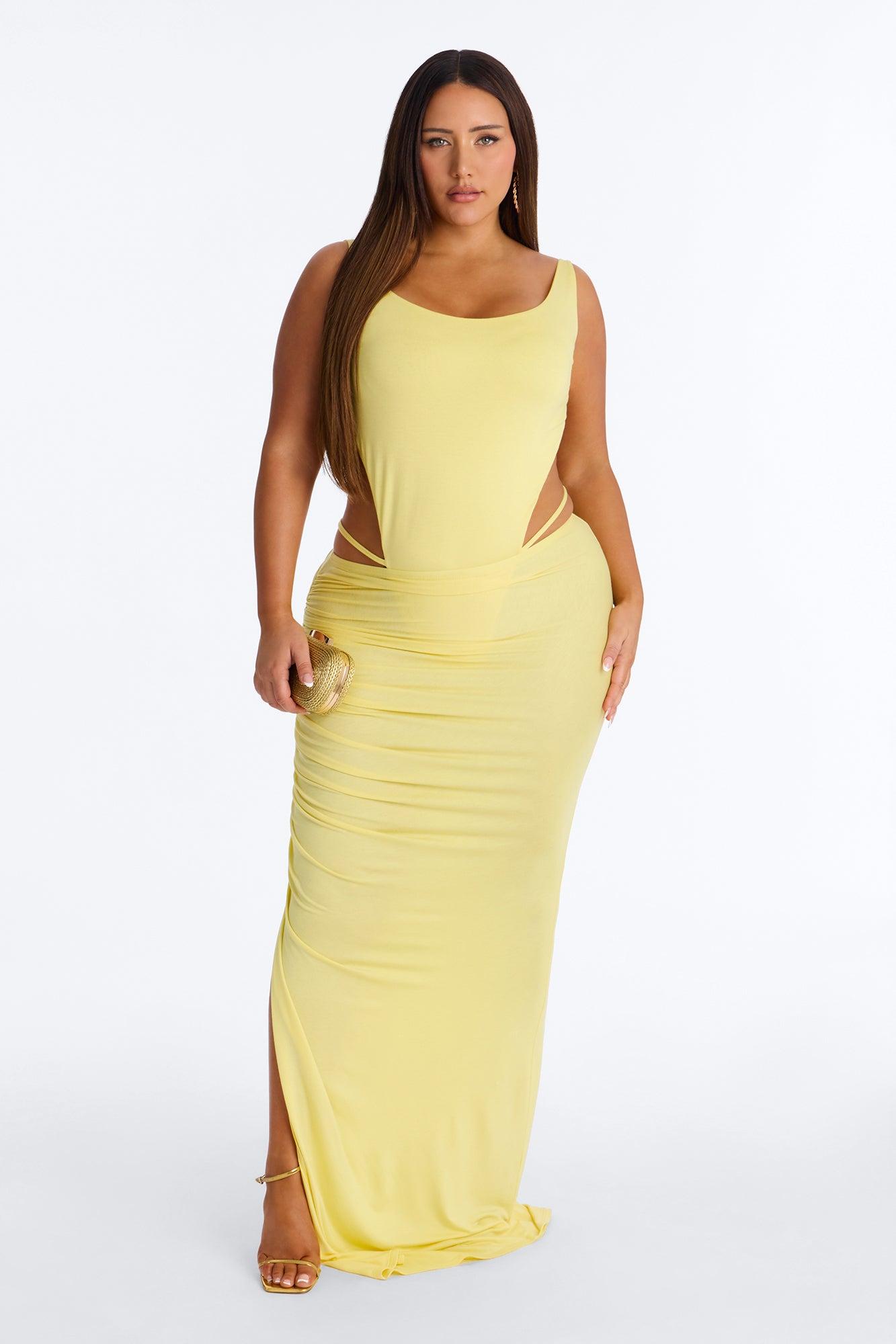 Kara Backless Bodysuit Maxi Skirt Set - Yellow Female Product Image