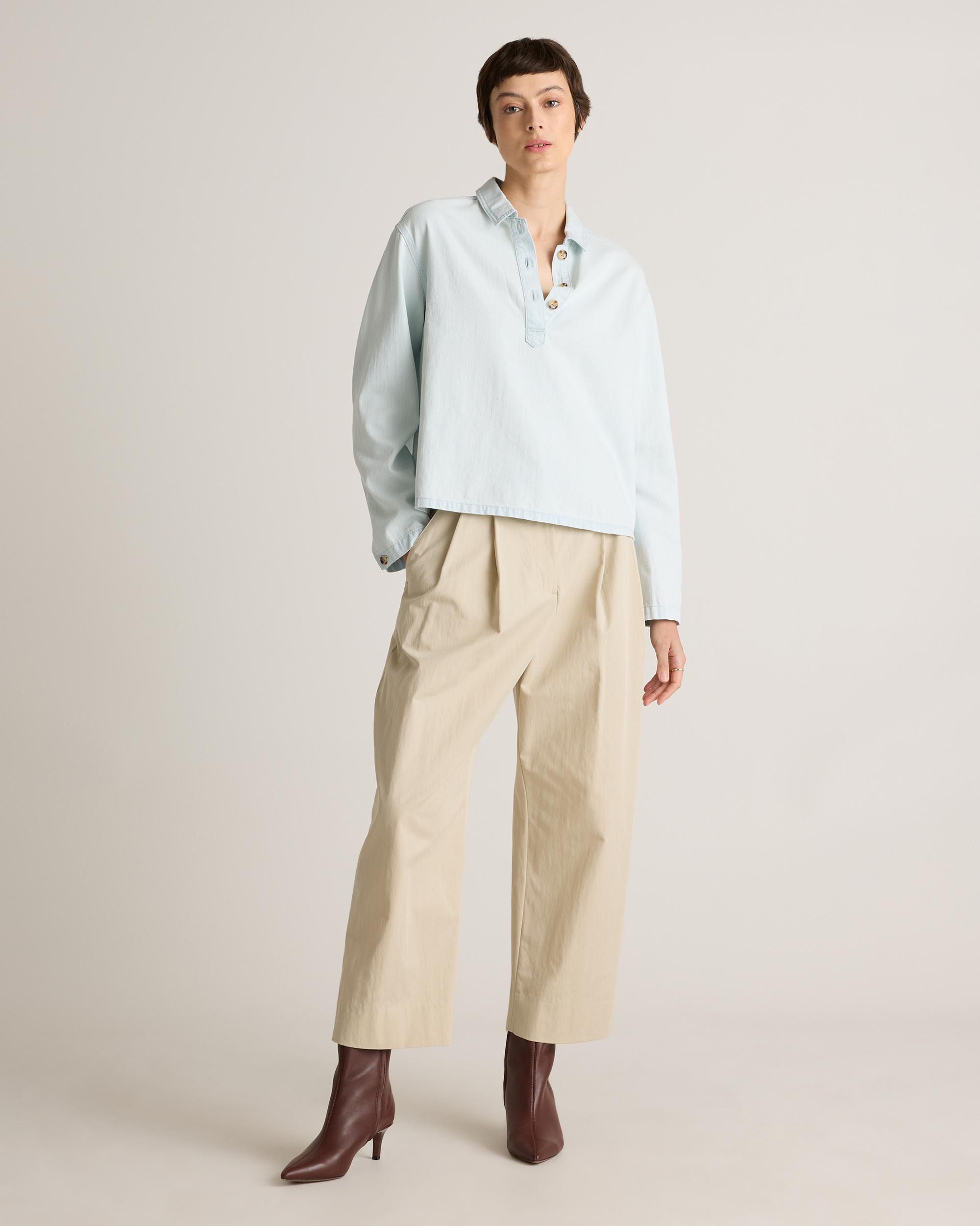 Quince | Women's Distressed Denim Popover Shirt Organic Cotton Product Image