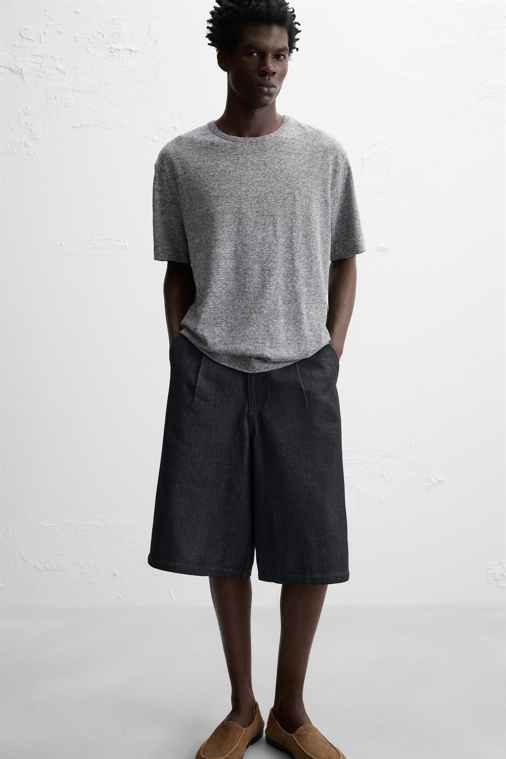 STRIPED COTTON LINEN BLEND T-SHIRT Product Image