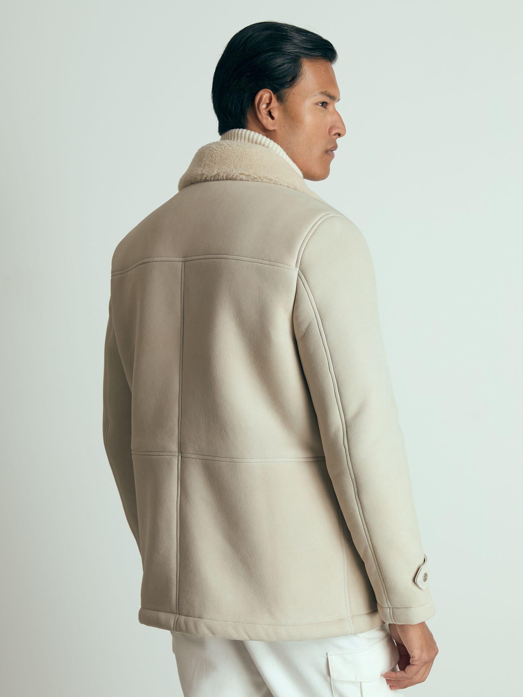 Atelier Suede Zip-Through Shearling Jacket in Off White Product Image