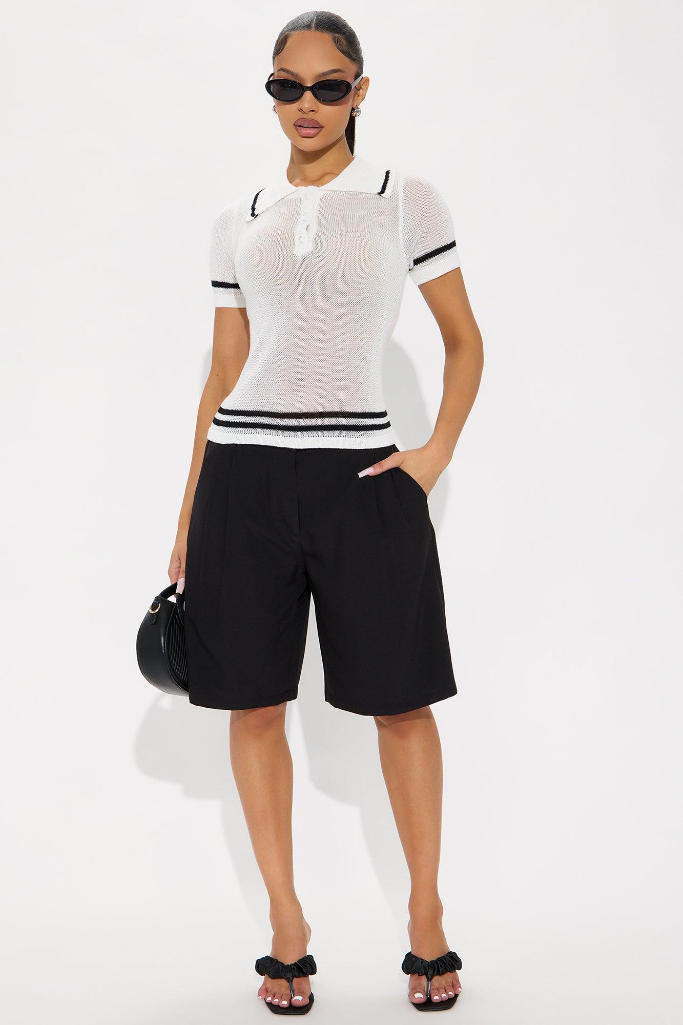 Game Day Vibes Varsity Polo Sweater - White/Black Product Image