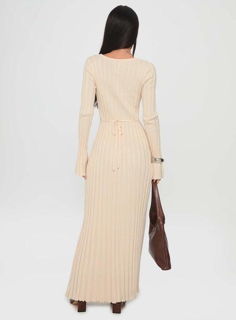 Gratuita Long Sleeve Rib Maxi Dress Cream Product Image