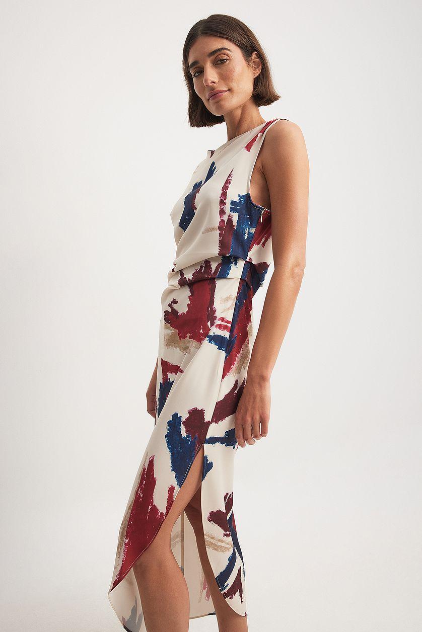 Woven One Sleeve Draped Detail Asymmetric Dress Product Image