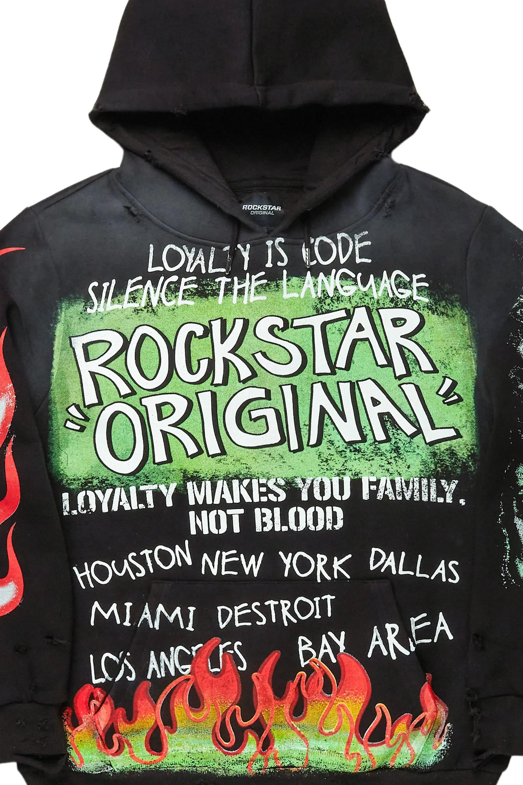 Beno Black Distressed Graphic Hoodie Male Product Image