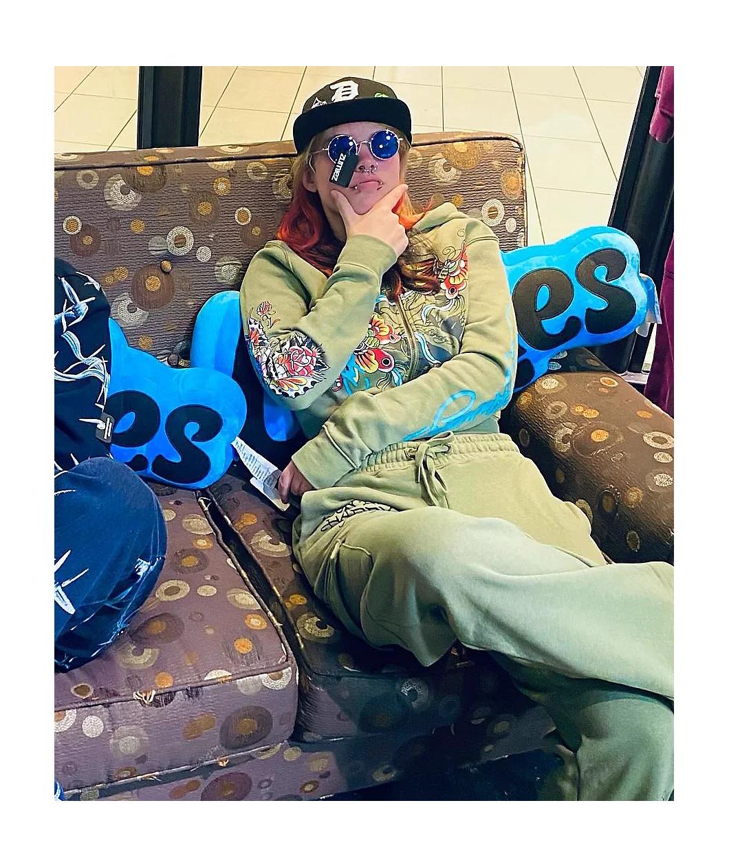 Ed Hardy Butterflies Y2K Olive Crop Zip Hoodie Product Image