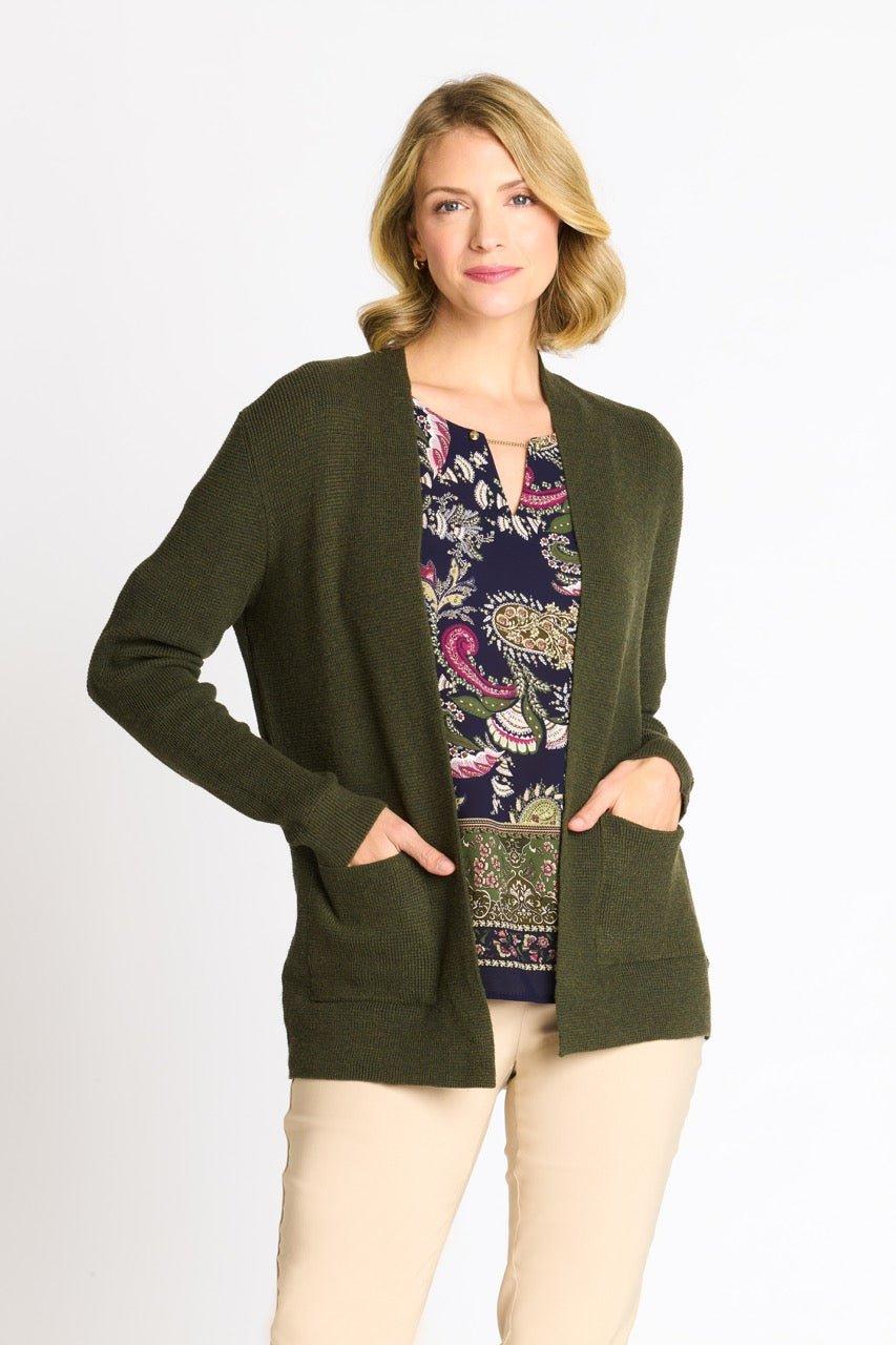 Waffle Stitch Cardigan Sweater with Pocket, Fatigue Heather Product Image
