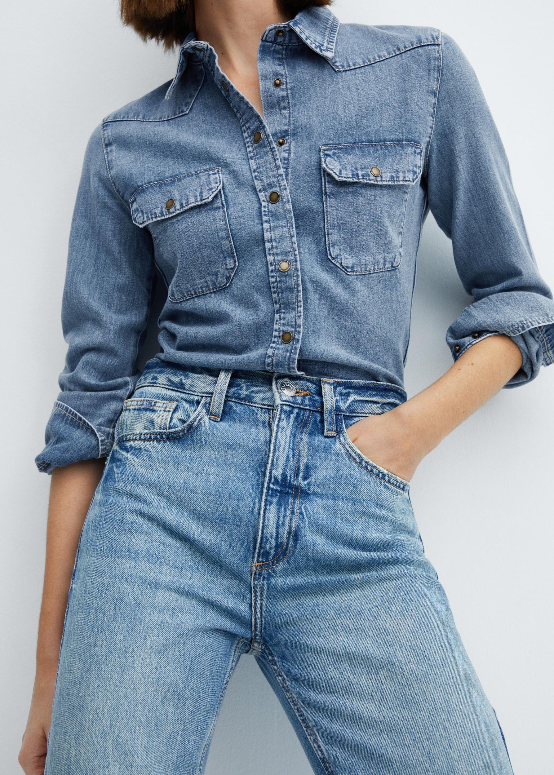 Chest-pocket denim shirt - Women | MANGO USA Product Image