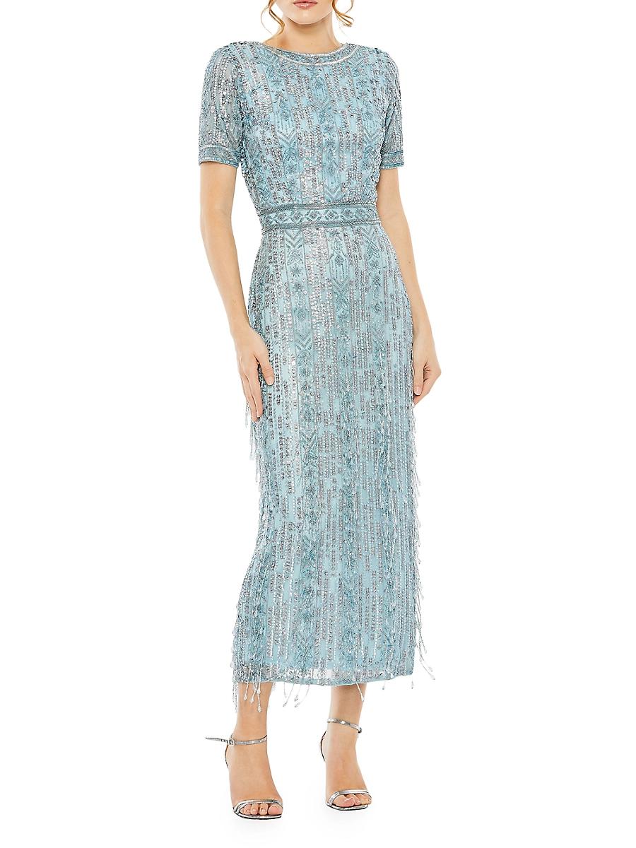 Womens Cocktail Geometric Beaded Midi-Dress Product Image