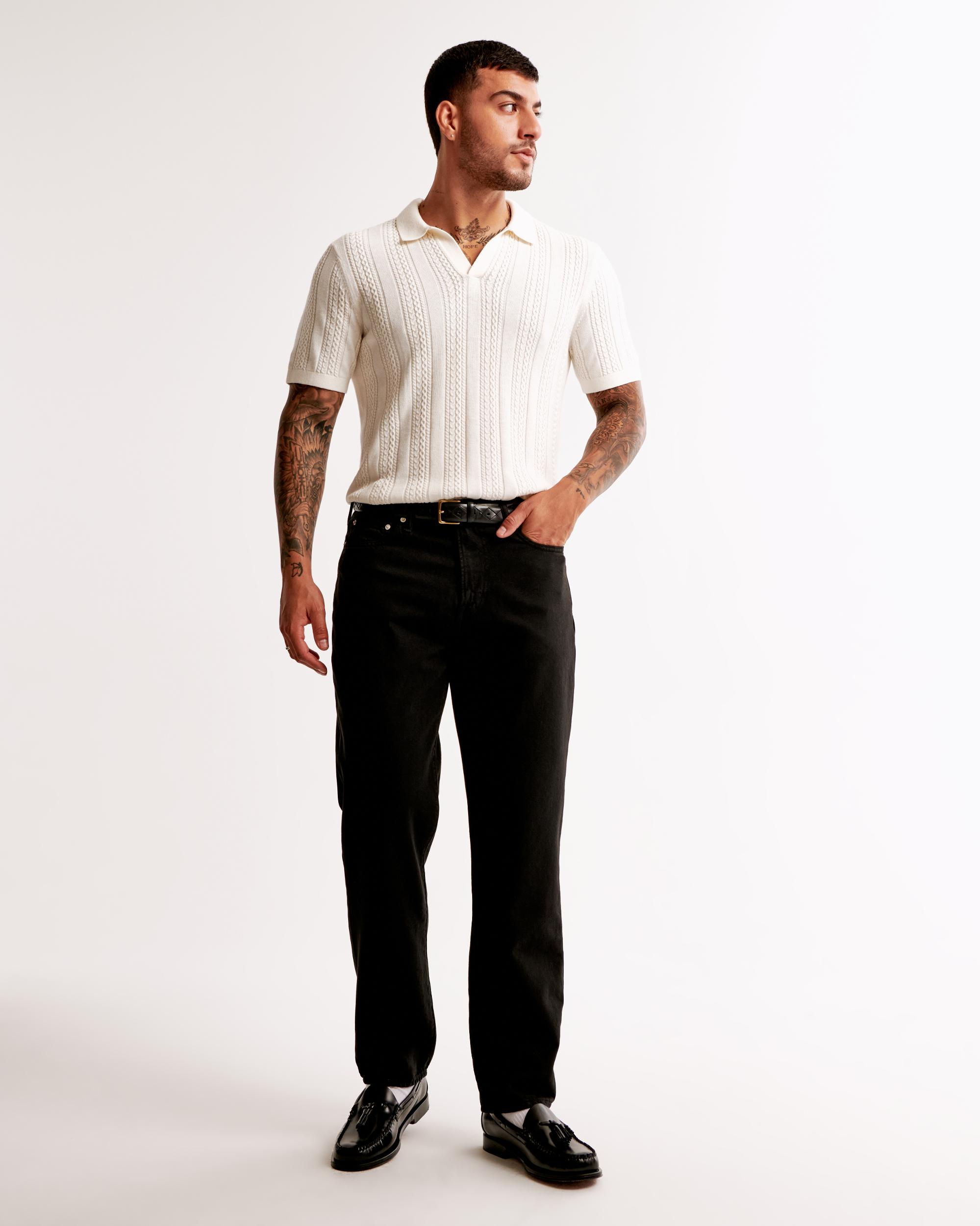 Cable Stitch Johnny Collar Sweater Polo Product Image