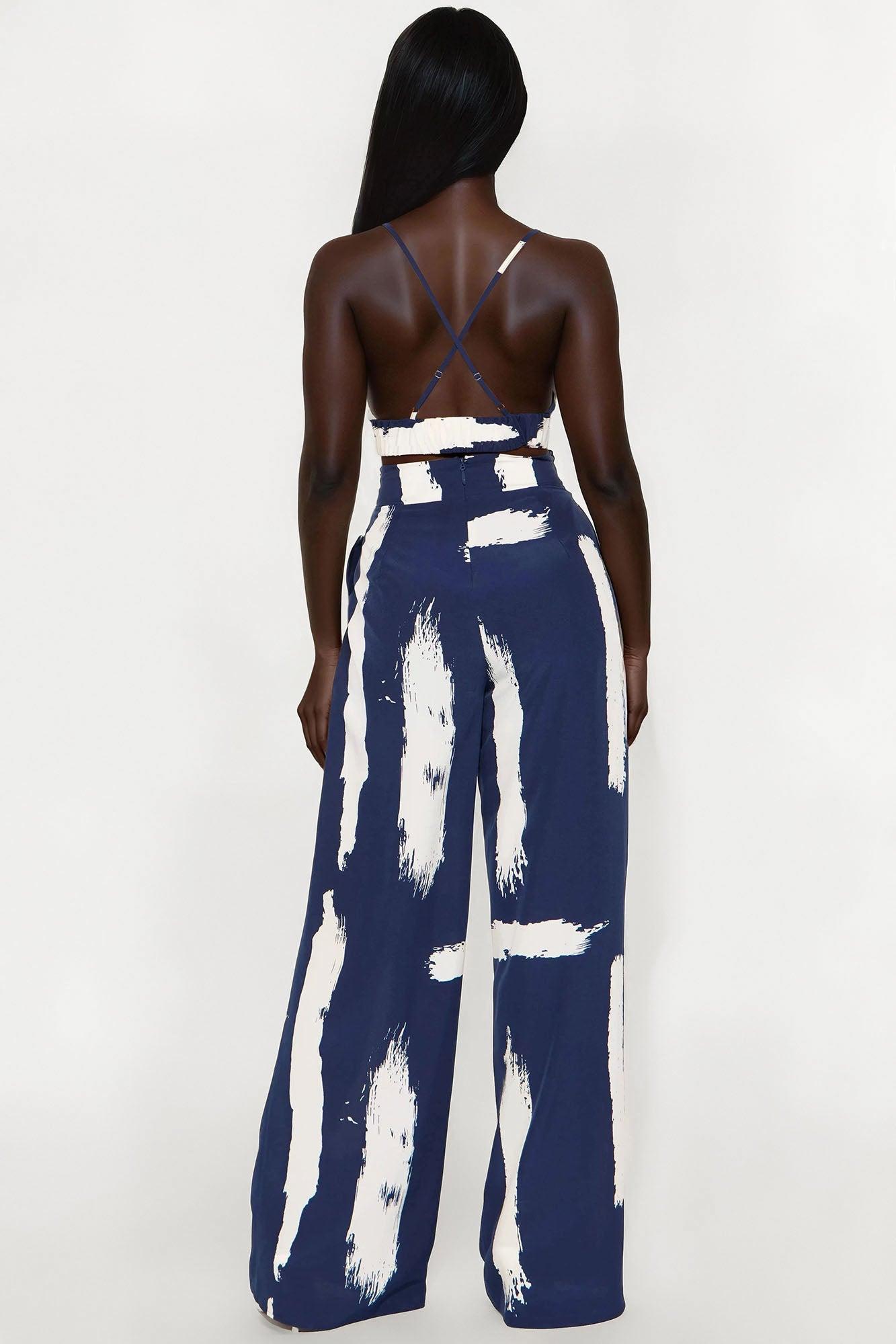 Exotic Getaway Abstract Wide Leg Pant Set - Navy/combo Female Product Image