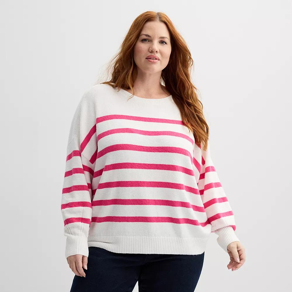 Plus Size Sonoma Goods For Life® Balloon Sleeve Sweater, Women's, Size: 0X, Ivory Neon Stripe Product Image