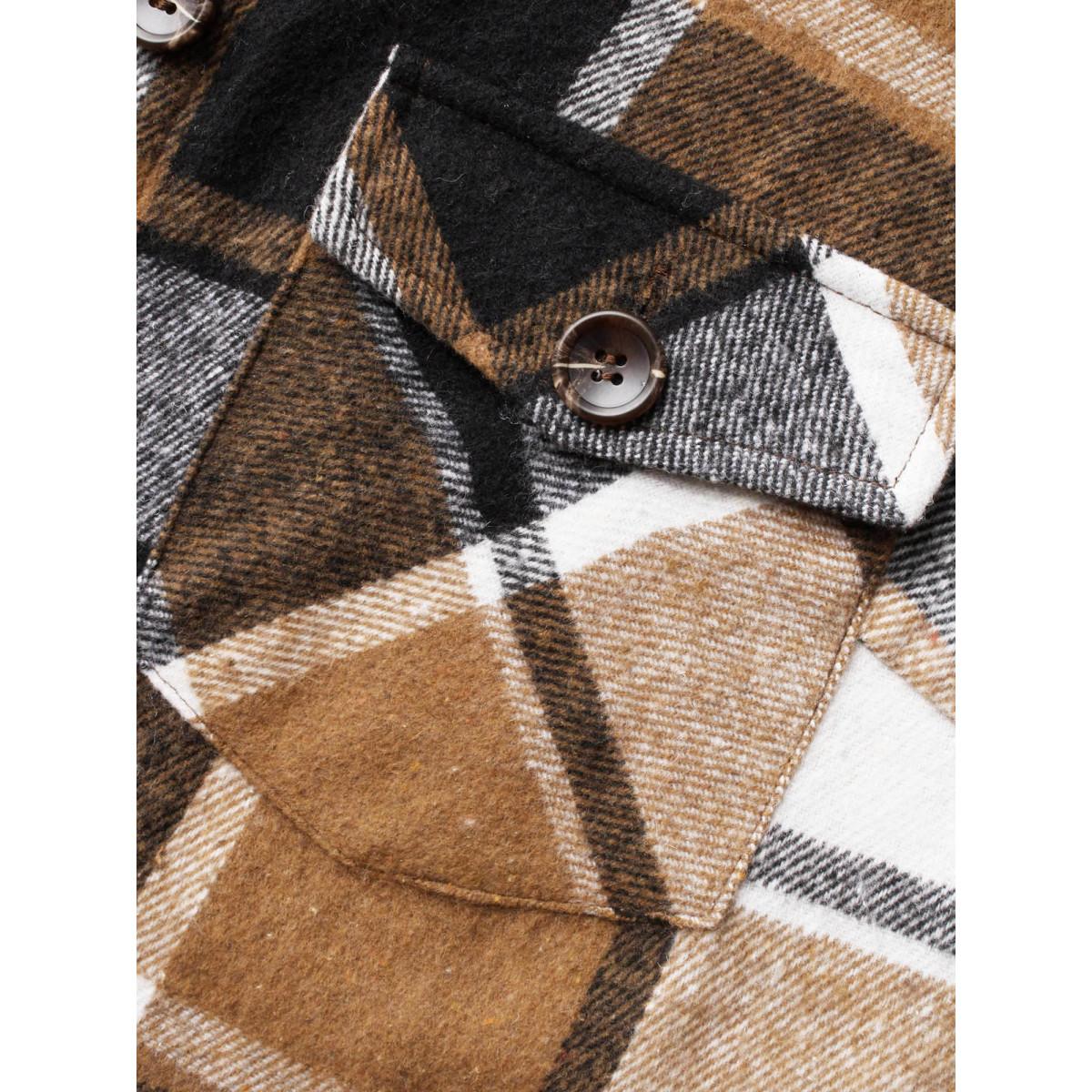 Plus Size Plaid Flap Detail Sleeveless Jacket Women Yellowishbrown Button Side seam pocket Casual Jackets BloomChic 12/L Product Image