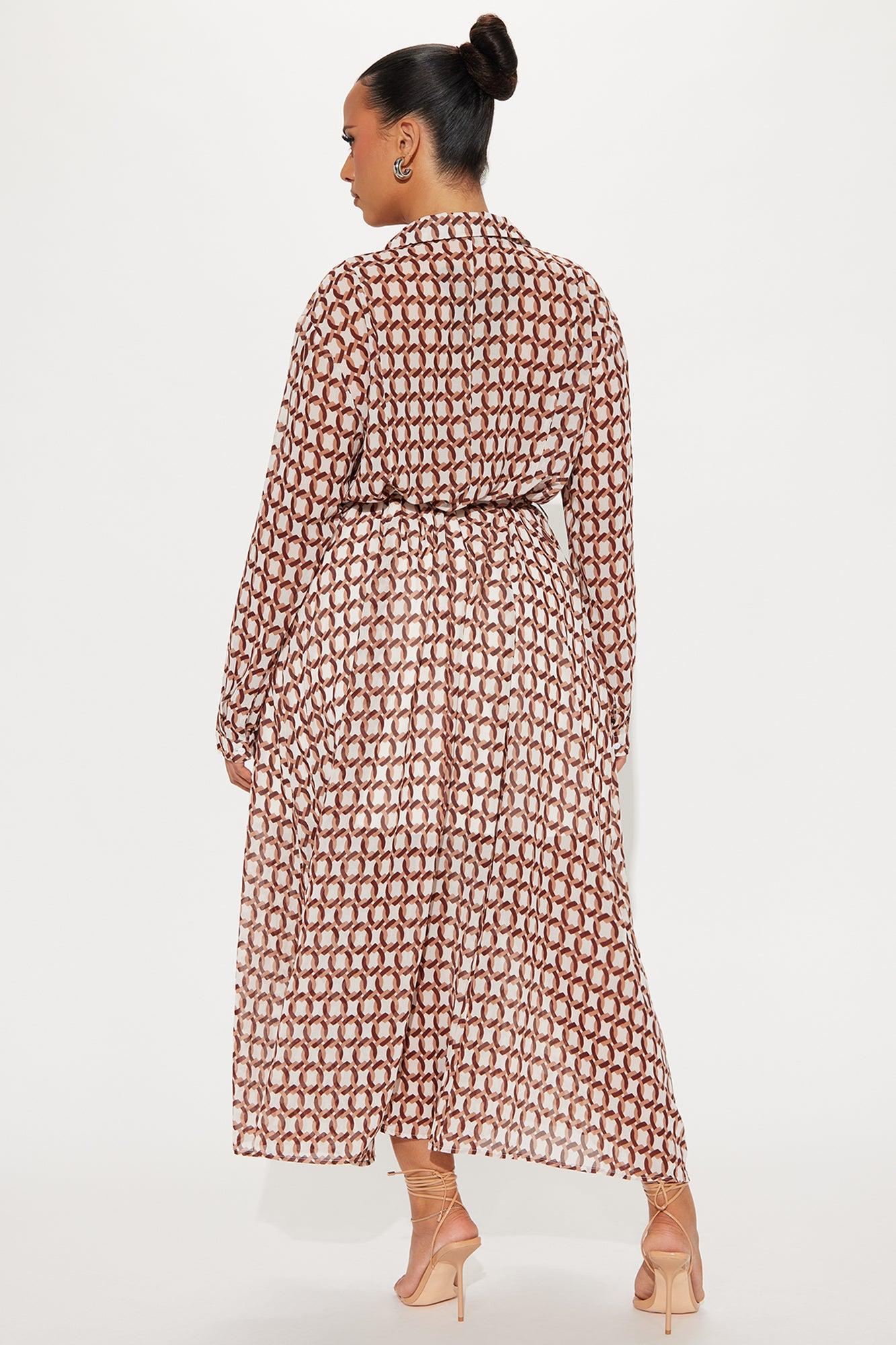 Tara Chiffon Midi Shirt Dress - Brown/combo Product Image