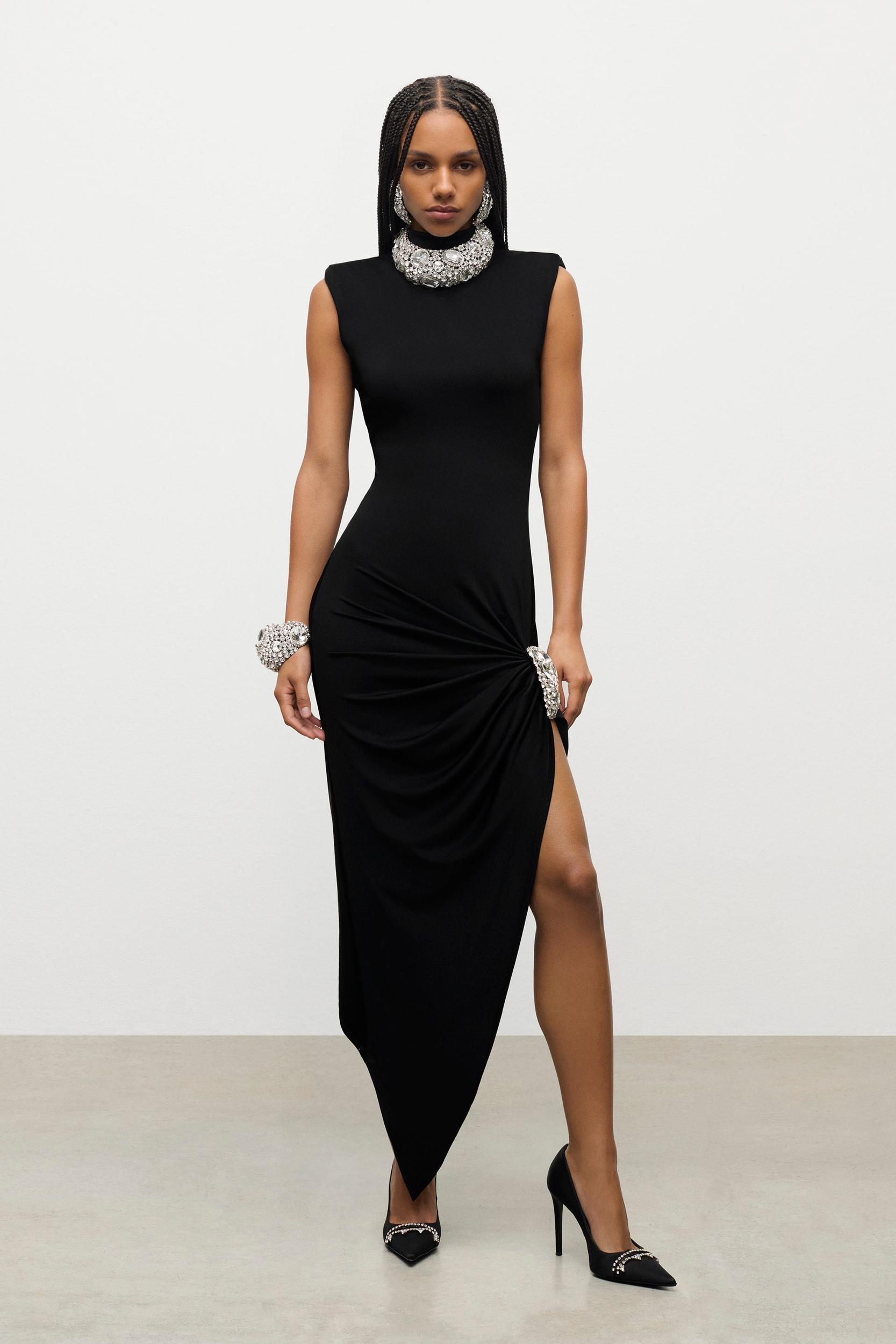 Crystal Cluster Draped Midi Dress Product Image