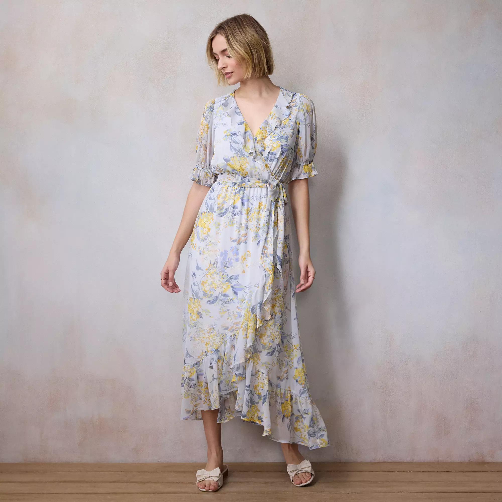 Women's LC Lauren Conrad Ruffled Wrap Floral Maxi Dress, Size: Small, Blue Florabelles Product Image