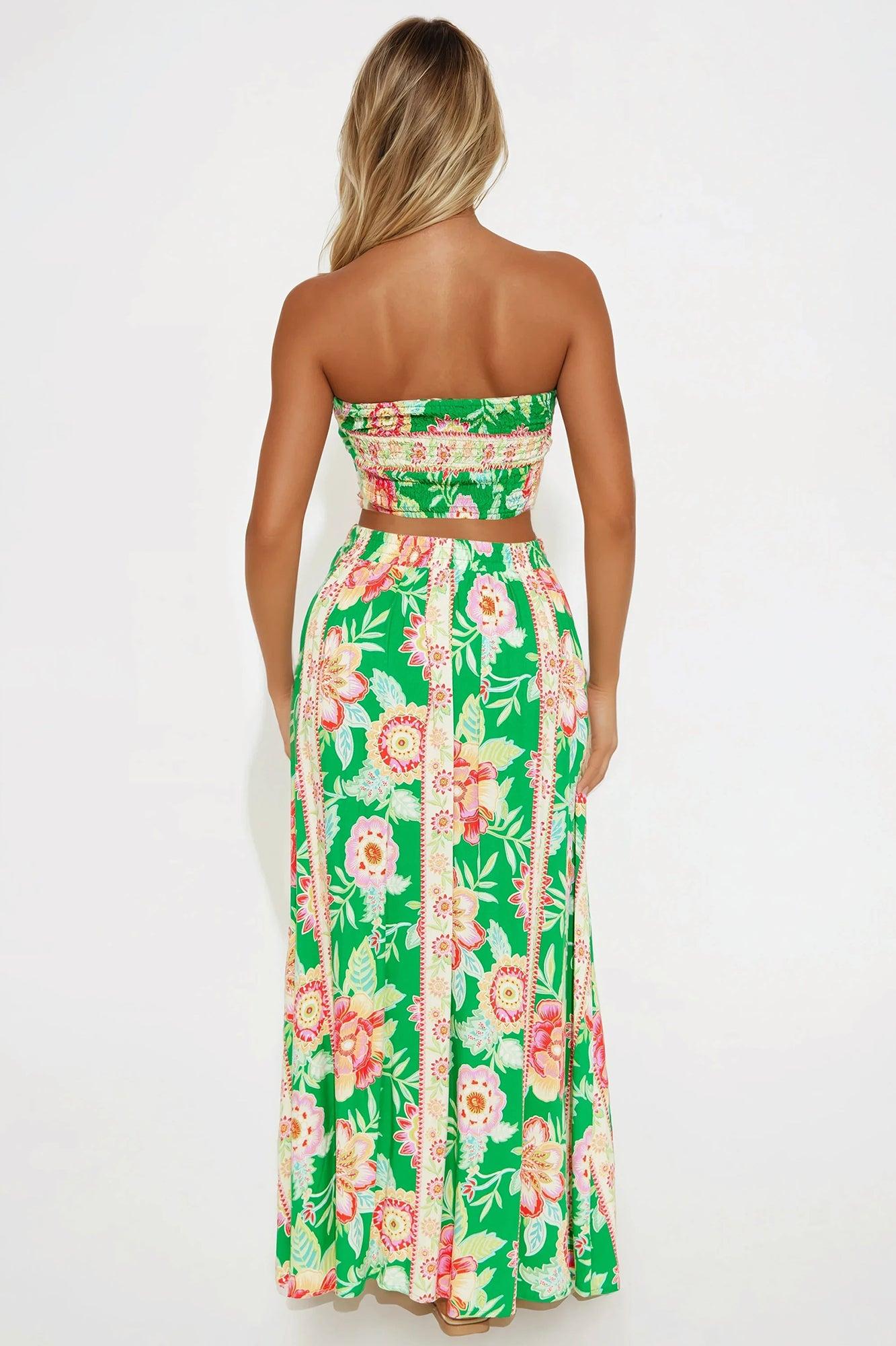 Lush Garden Maxi Skirt Set - Green/combo Product Image