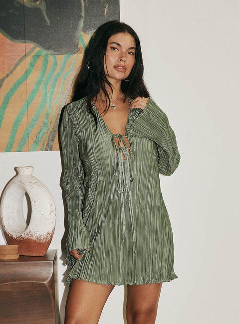 Malop Long Sleeve Mini Dress Sage Product Image