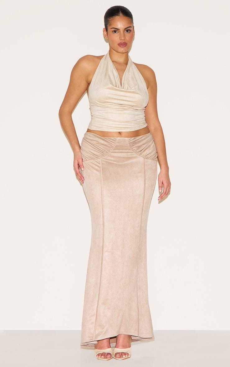 Plus Stone Faux Suede Ruching Waist Detail Maxi Skirt Product Image