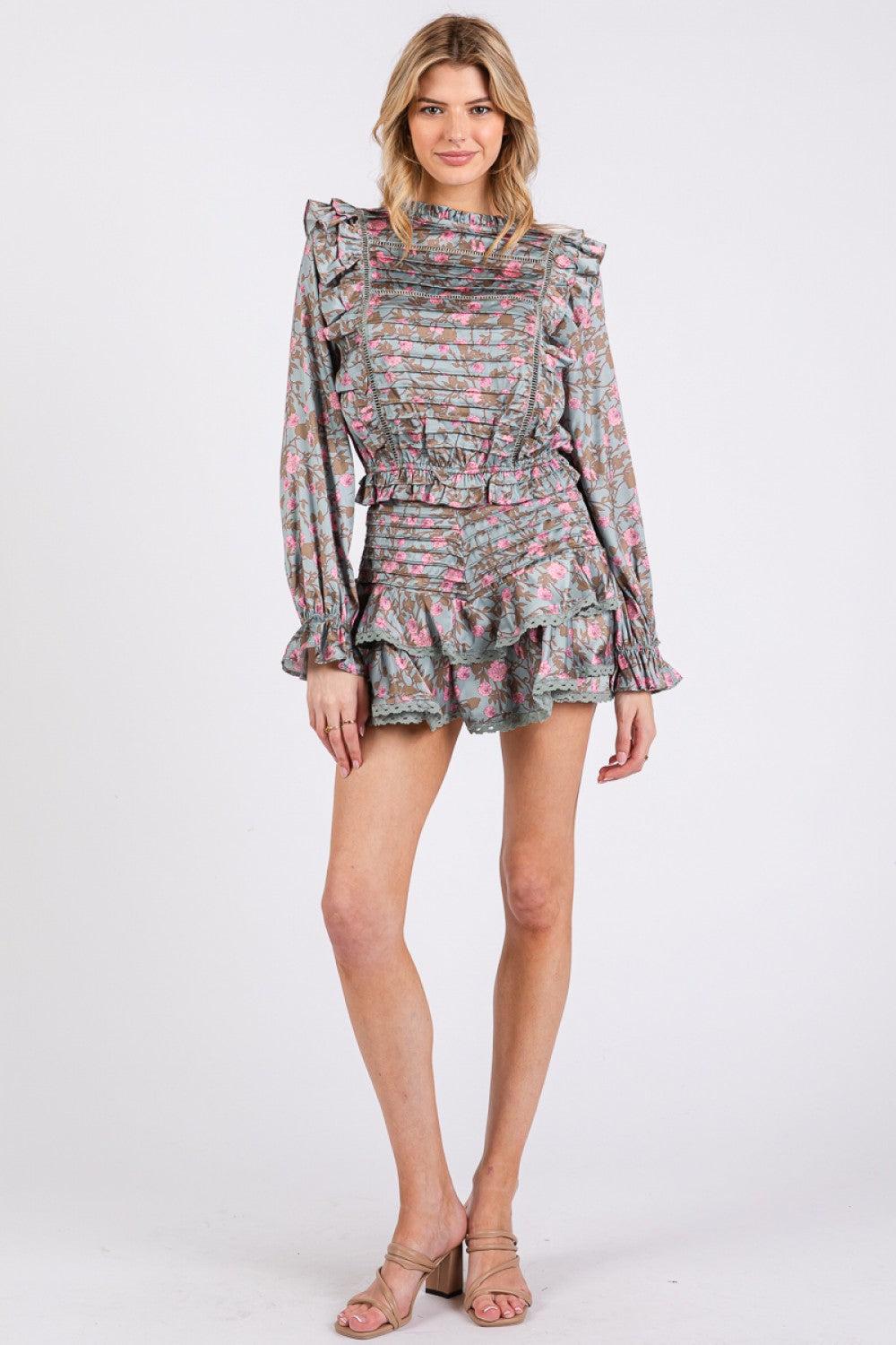 Vintage Shop Long Sleeve Pleated Ruffle Top & Skort Set Product Image