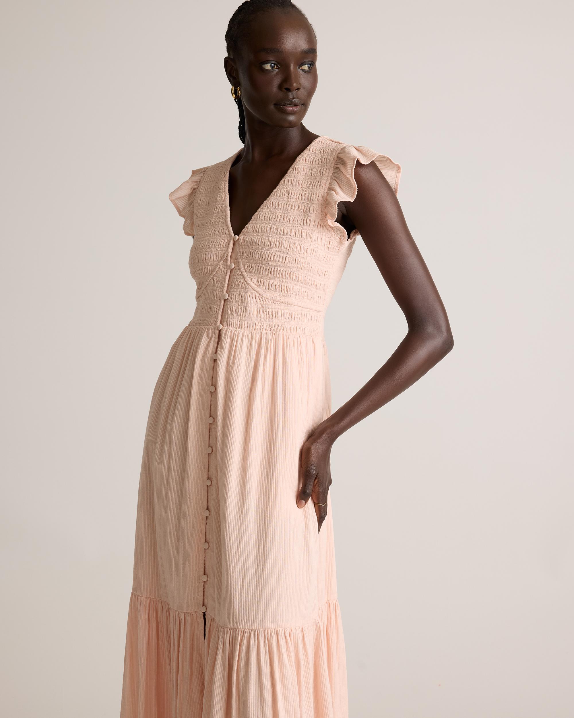 Quince | Women's Organic Textured Cotton Smocked V-Neck Midi Dress Organic Cotton Product Image