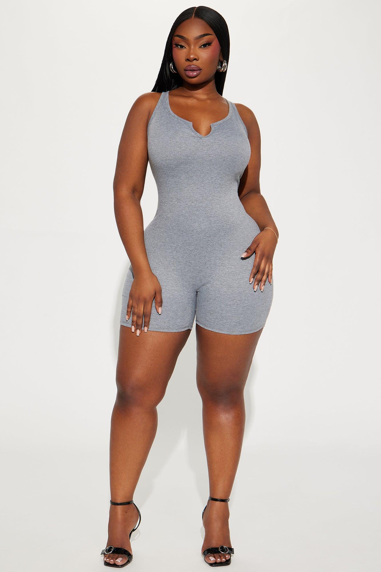 Arianna Ribbed Romper - Heather Grey Product Image