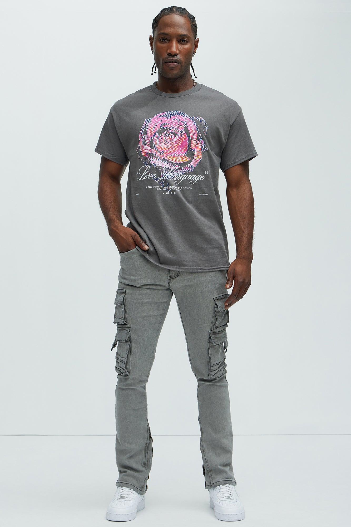 On The Double Cargo Stacked Skinny Convertible Flare Jeans - Grey Product Image