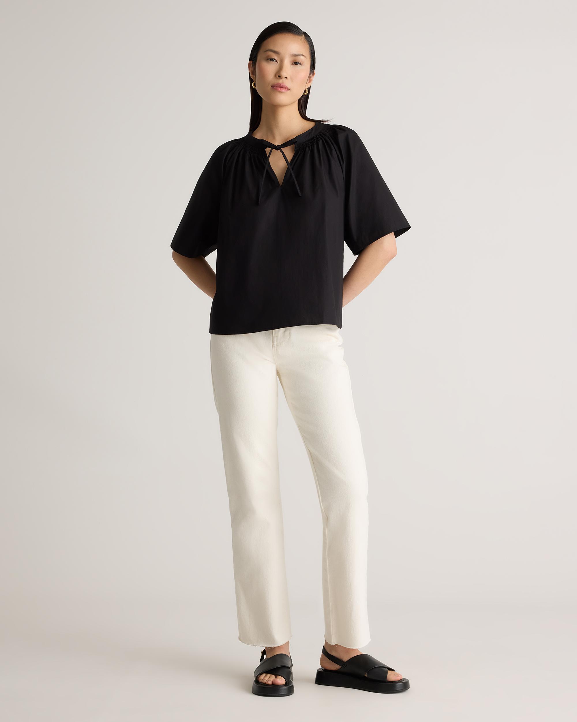 Quince | Women's Poplin Split Neck Top Size XS, Organic Cotton Product Image