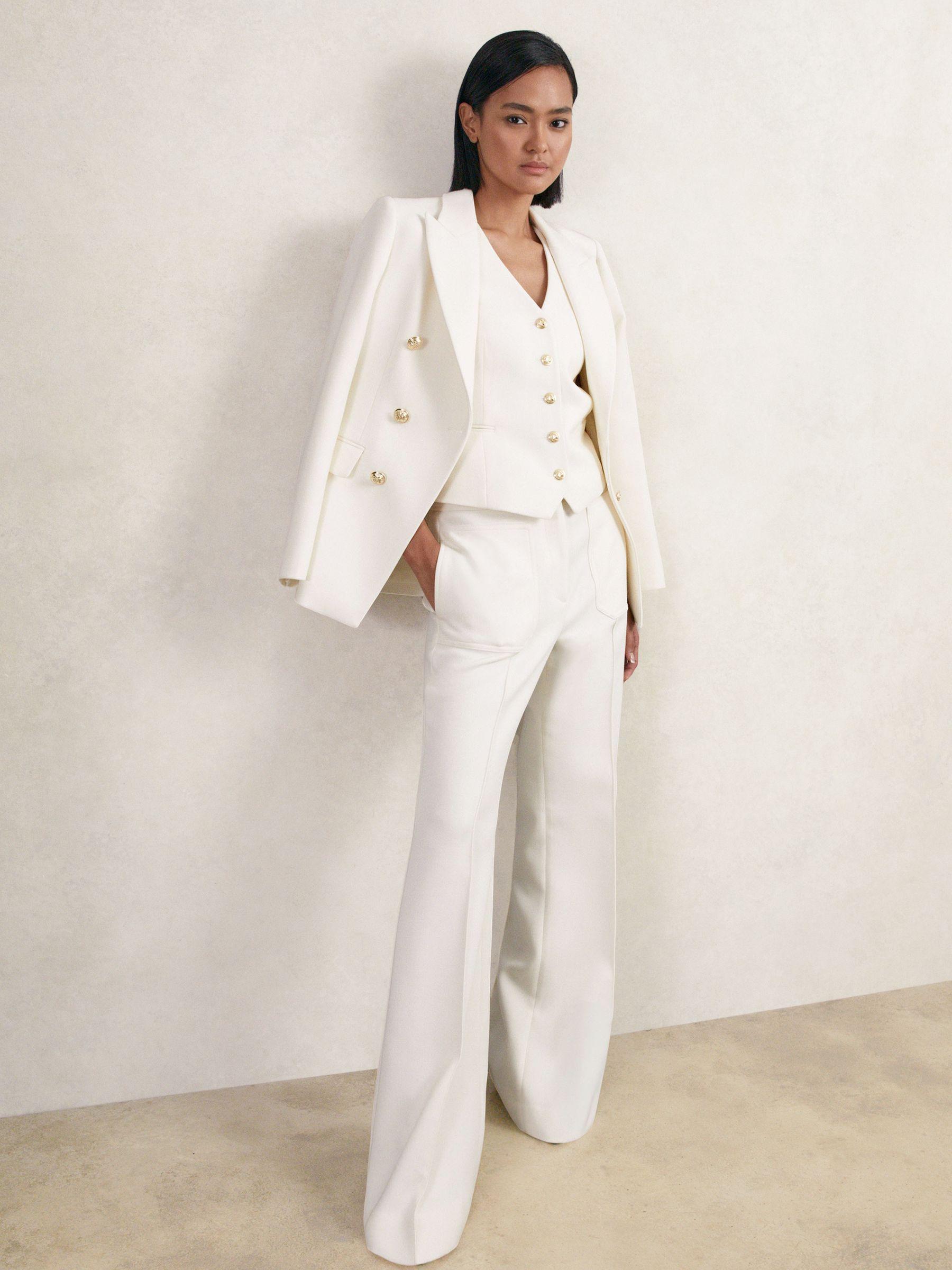 Single-Breasted Twill Waistcoat With Wool in White Product Image