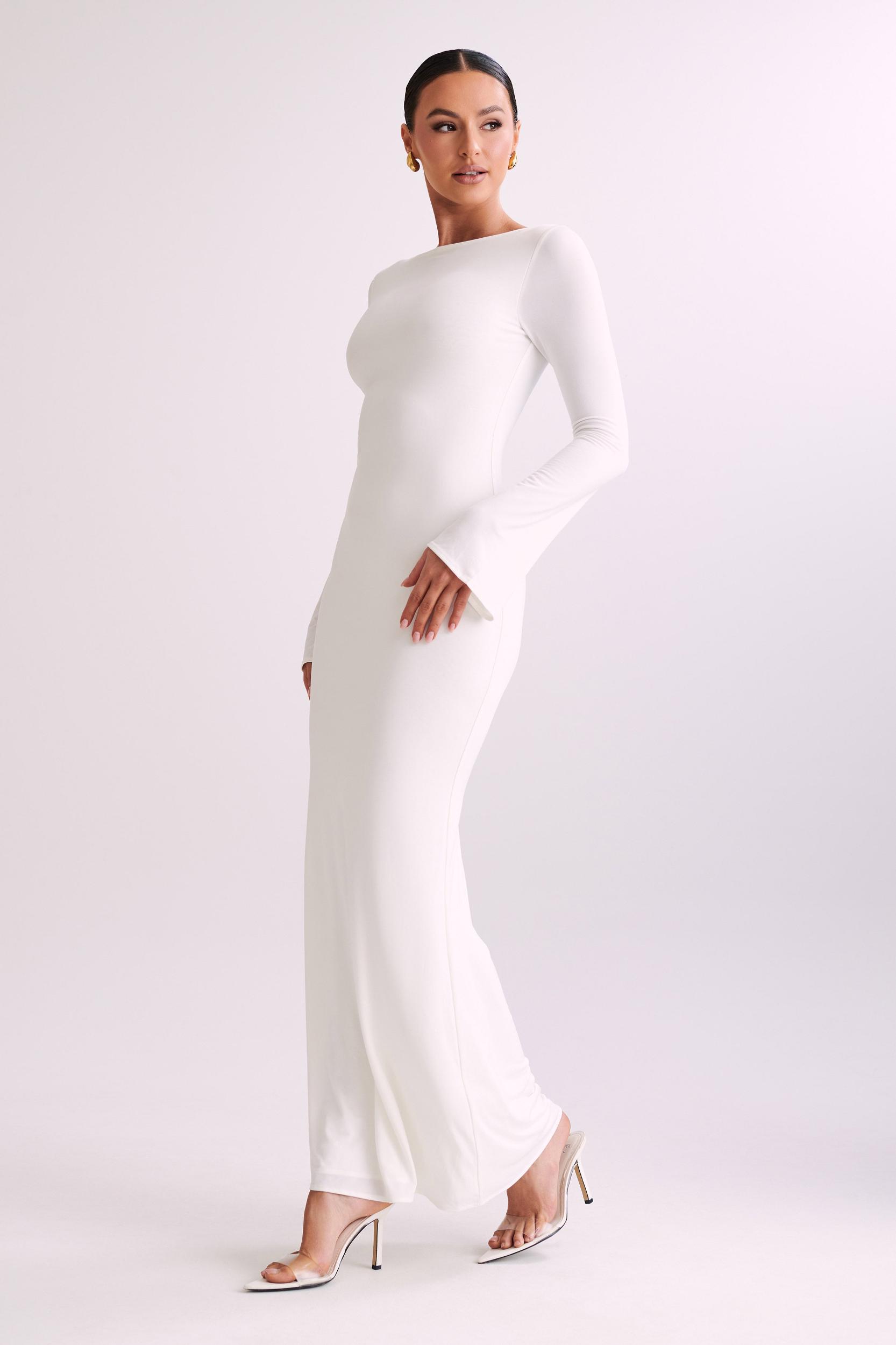 Tarna Slinky Fishtail Maxi Dress - Ivory Product Image