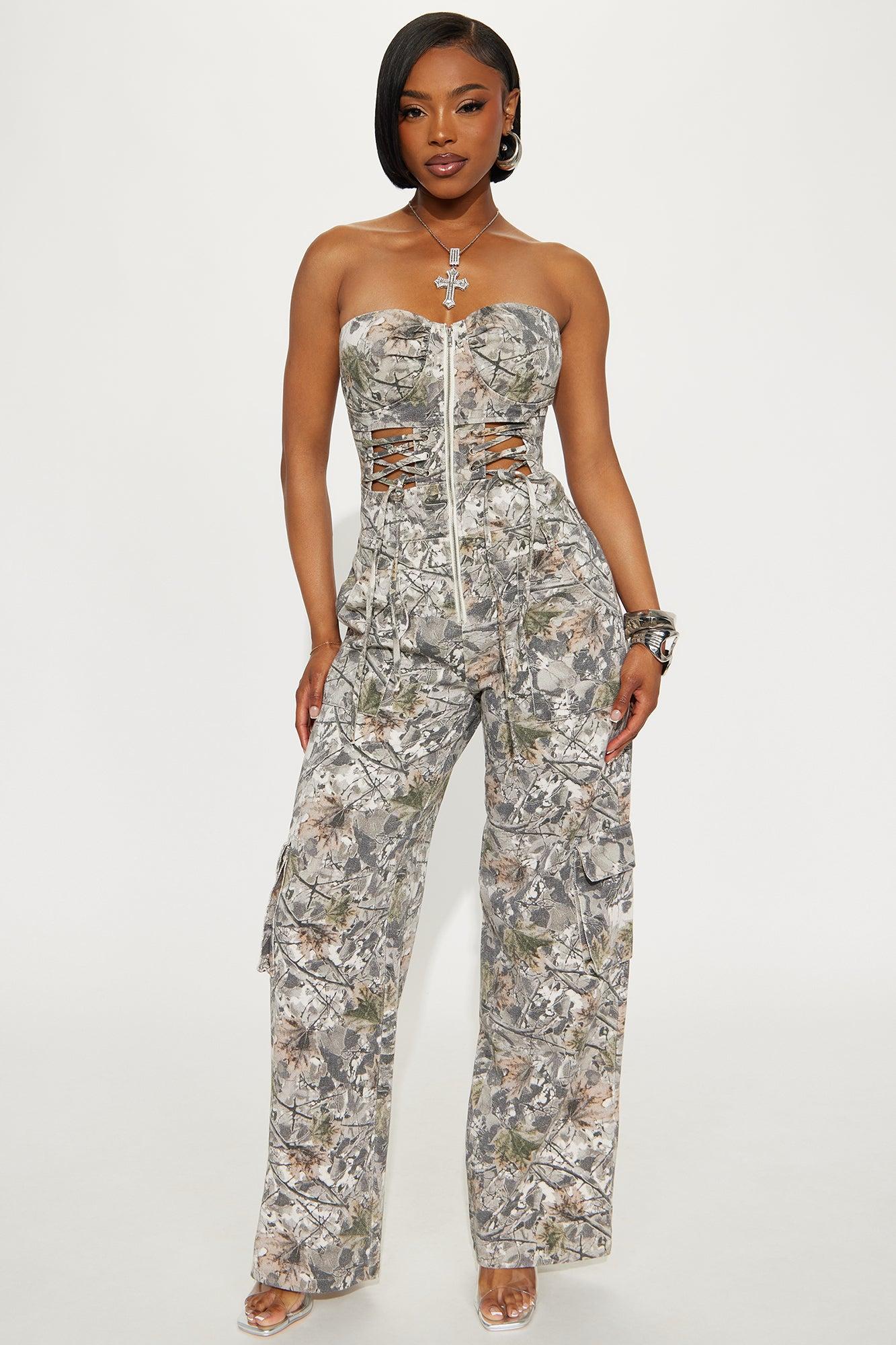 Jane Camo Twill Jumpsuit - Grey/combo Product Image
