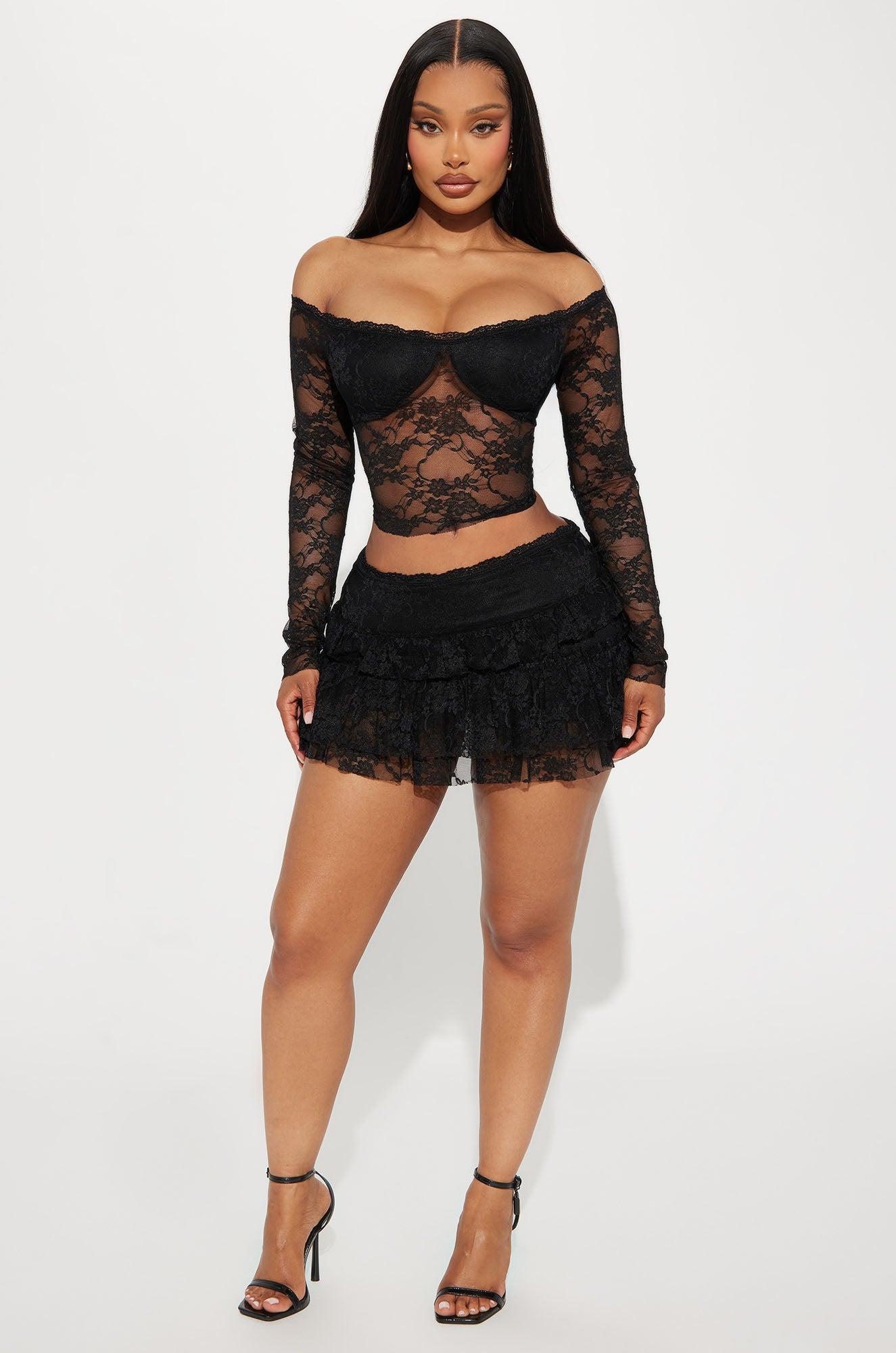 Adryana Ruffled Lace Skirt Set - Black Product Image