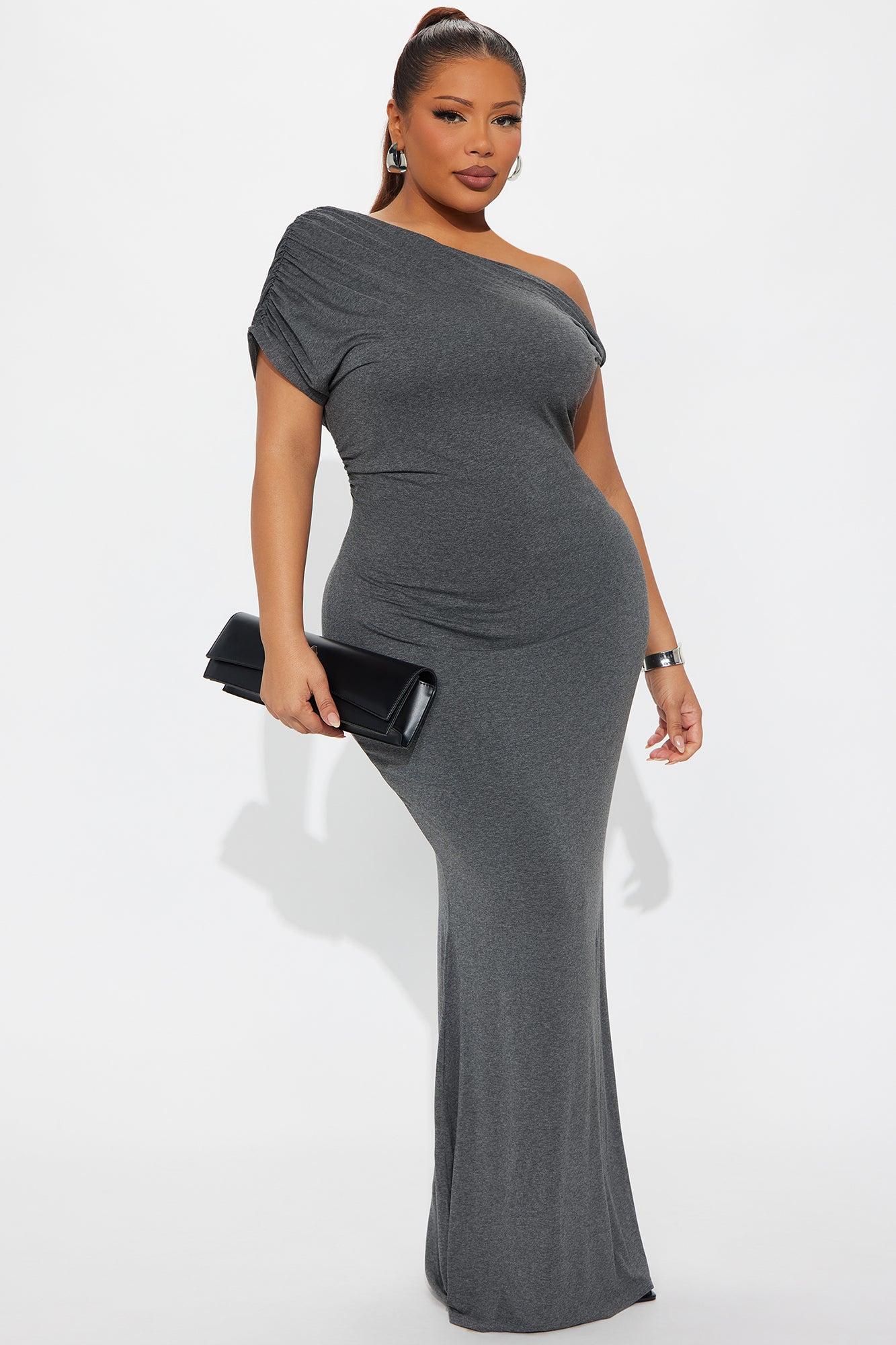 Brianna Off Shoulder Maxi Dress - Charcoal Female Product Image