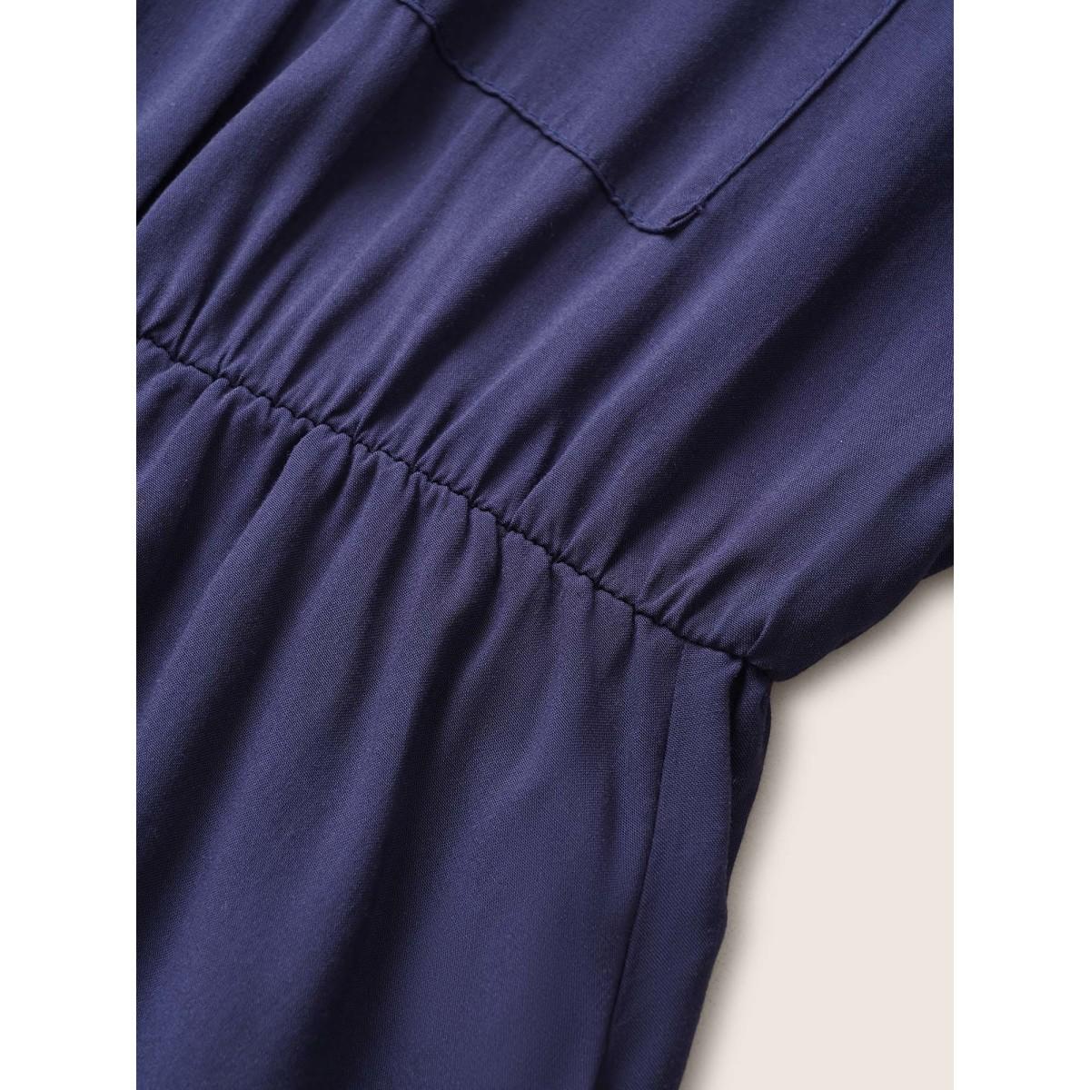 Plus Size Supersoft Essentials Solid Belted Zipper Dress Navy Women At the Office Non Notched collar Sleeveless Curvy Midi Dress BloomChic 30/6X Product Image