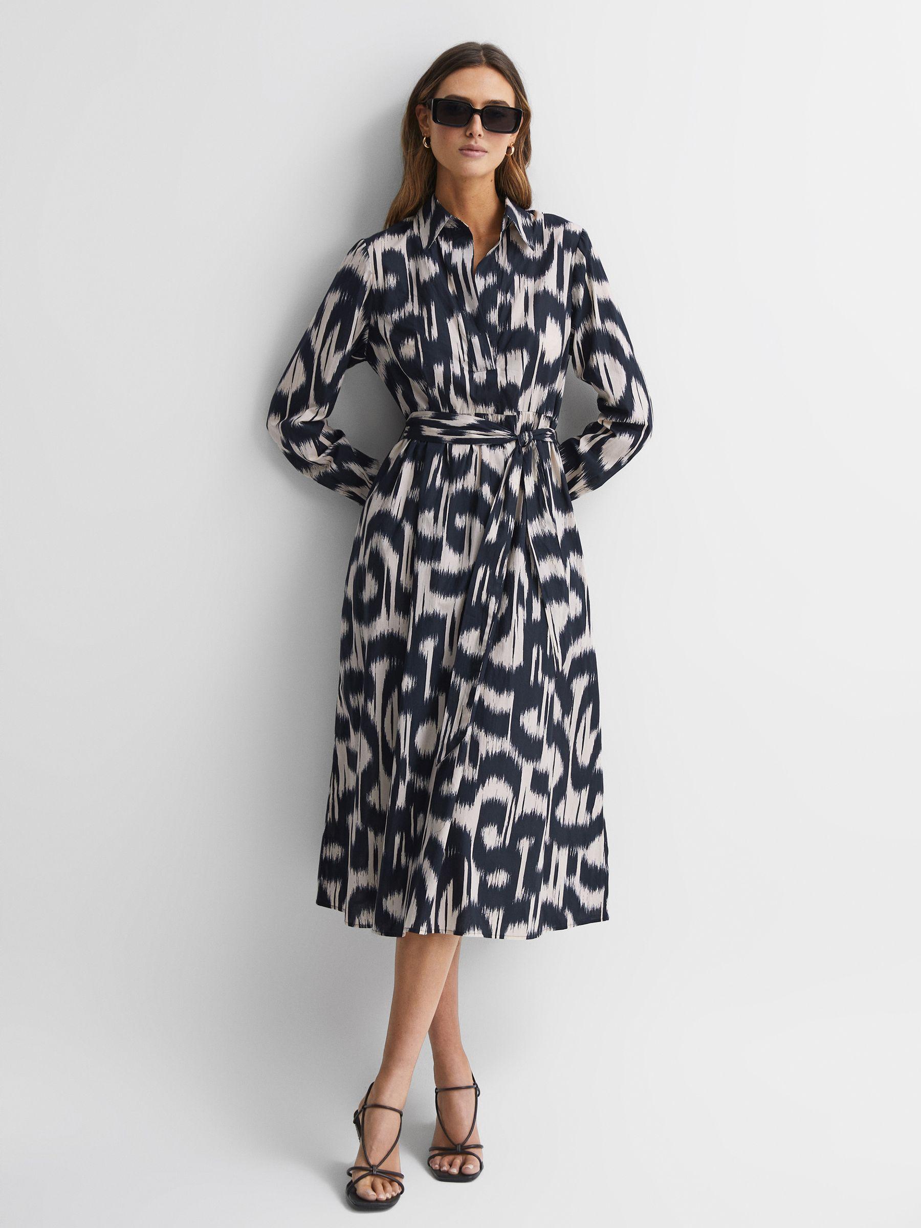 Printed Midi Dress in Black/Cream Product Image