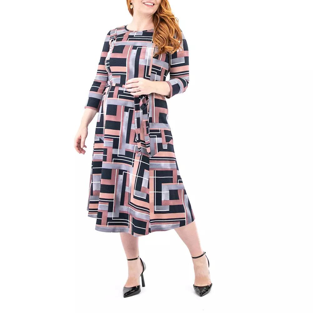 Women's Nina Leonard Sylvia Print Midi Dress, Size: Small, Marsala Geo Product Image
