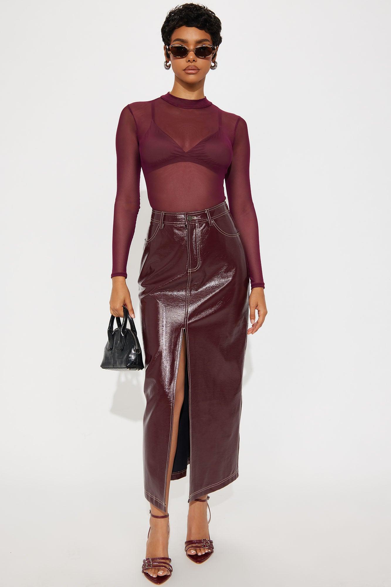 Piper Mesh Mock Neck Bodysuit - Wine Product Image