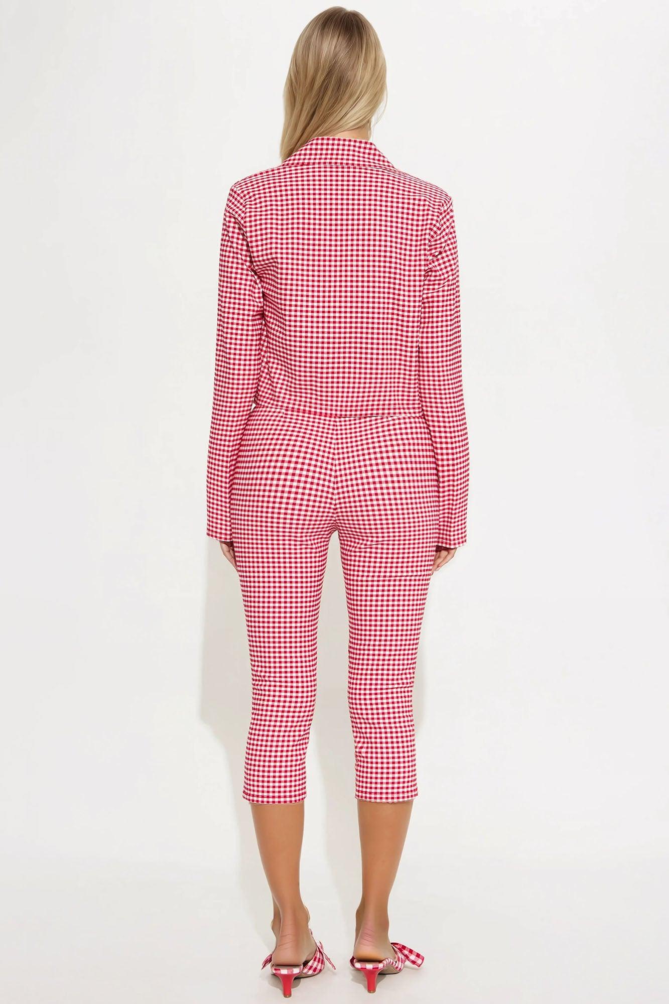 Mariana Gingham Blazer Capri Set - Red/combo Product Image